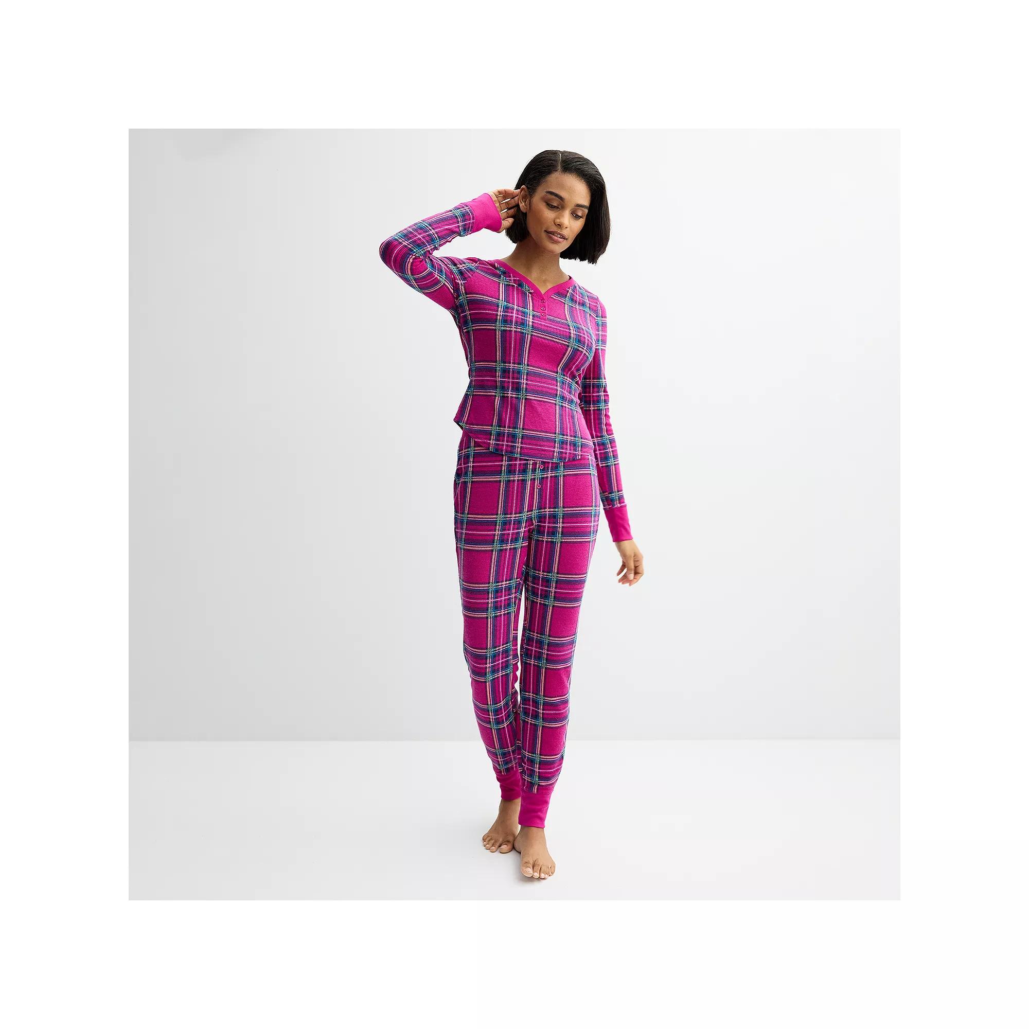 Women's Sonoma Goods For Life® 2-pc. Thermal Pajama Top & Pajama Bottoms Set, Size: Small Long, Plaid Check Purple Product Image