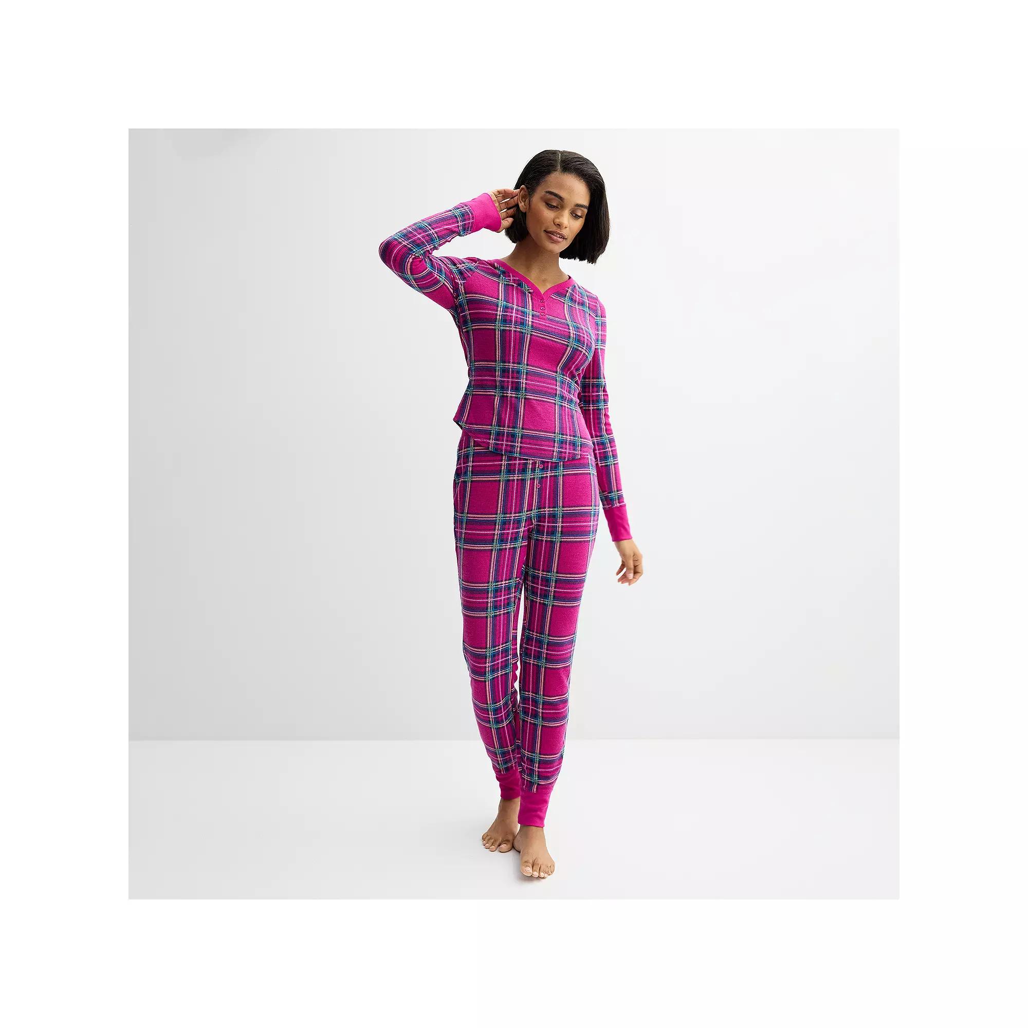 Women's Sonoma Goods For Life® 2-pc. Thermal Pajama Top & Pajama Bottoms Set, Size: Small Long, Plaid Check Purple Product Image