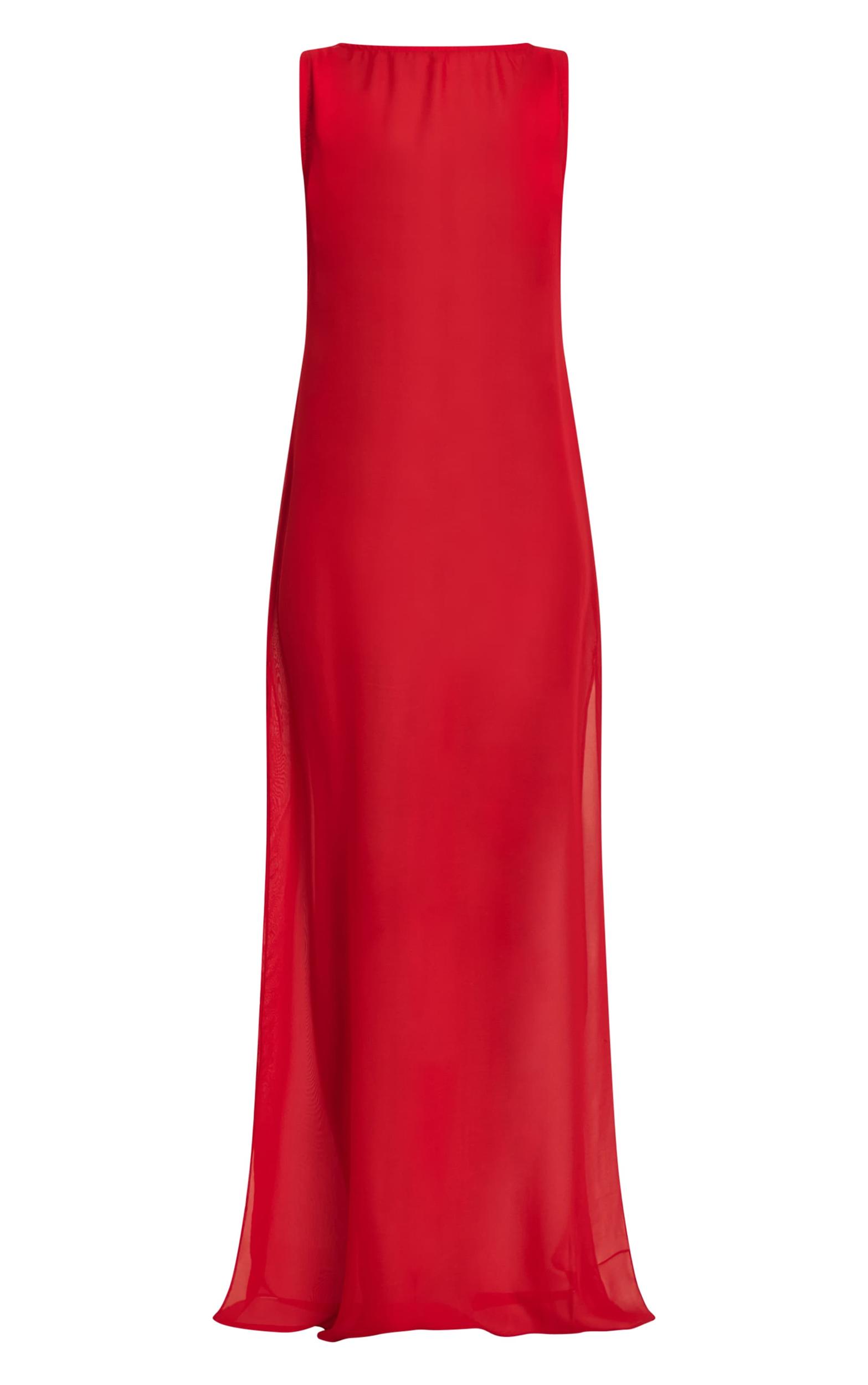 Red Chiffon Sleeveless Beach Maxi Dress Product Image