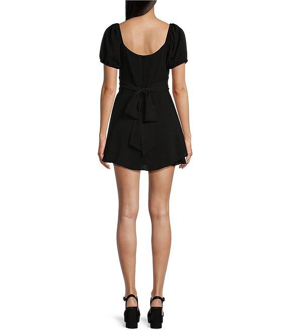 B. Darlin Puff Sleeve Sweetheart Neck Tie Back Romper Product Image