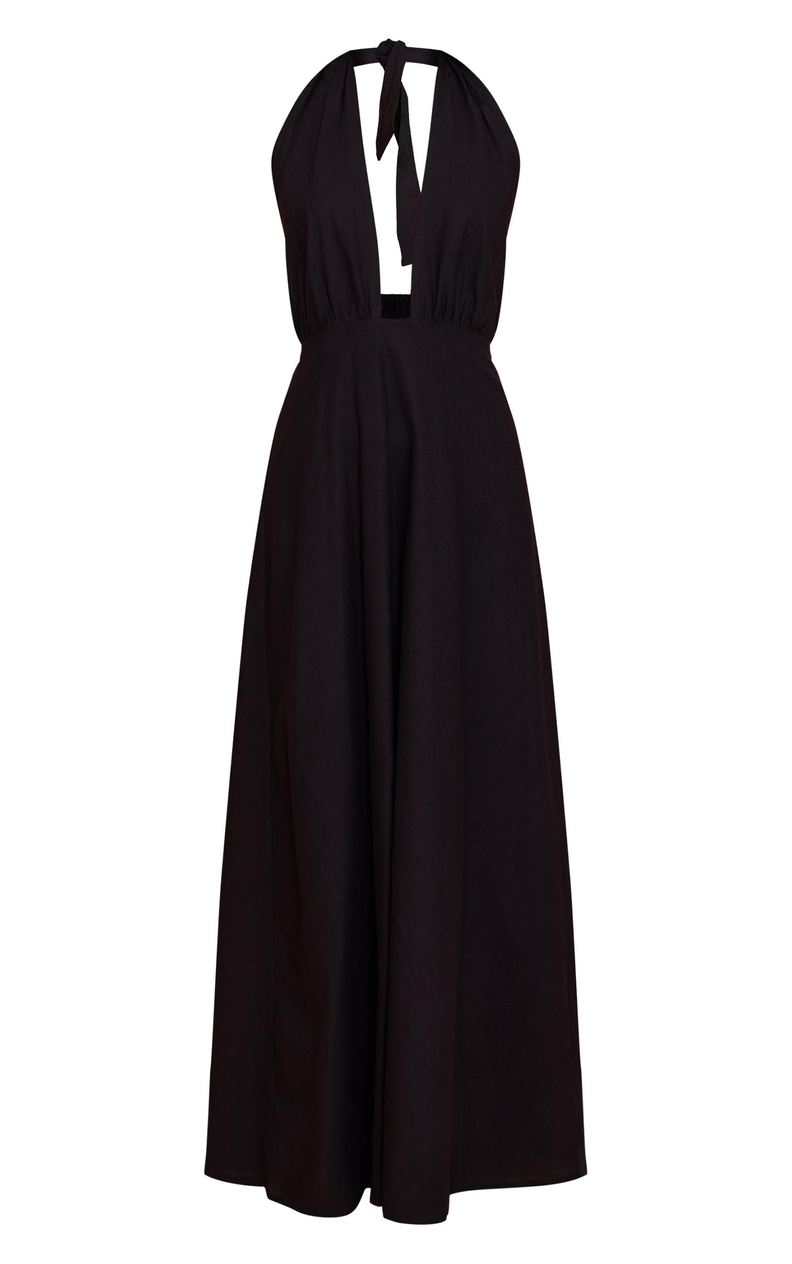 Black Plunge Halterneck Maxi Dress Product Image