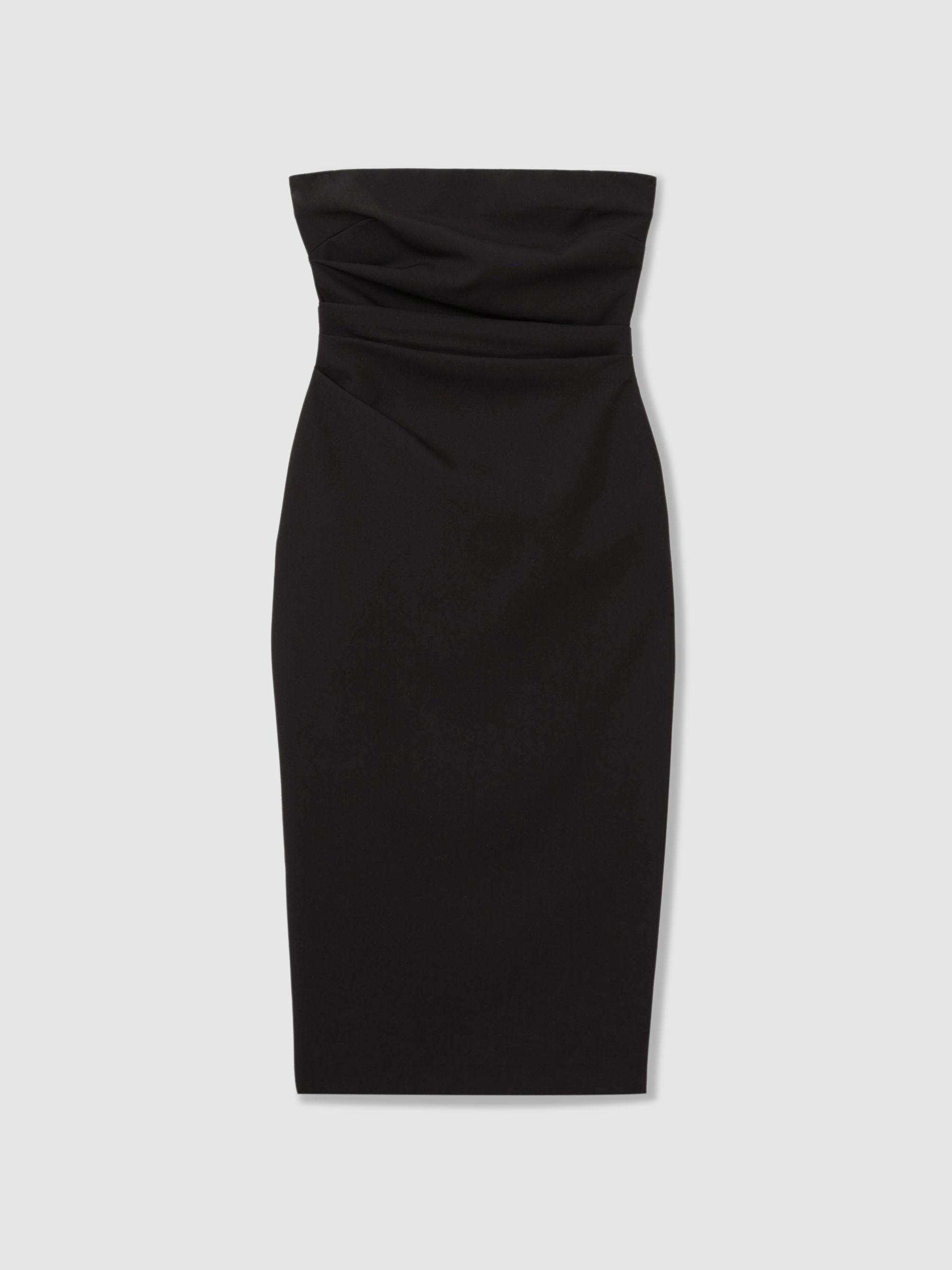 Strapless Pleated Midi Dress in Black Product Image