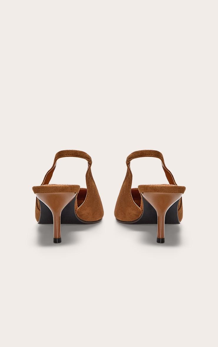 Tan Faux Suede Point Toe Sling Back Mid Heeled Courts Product Image