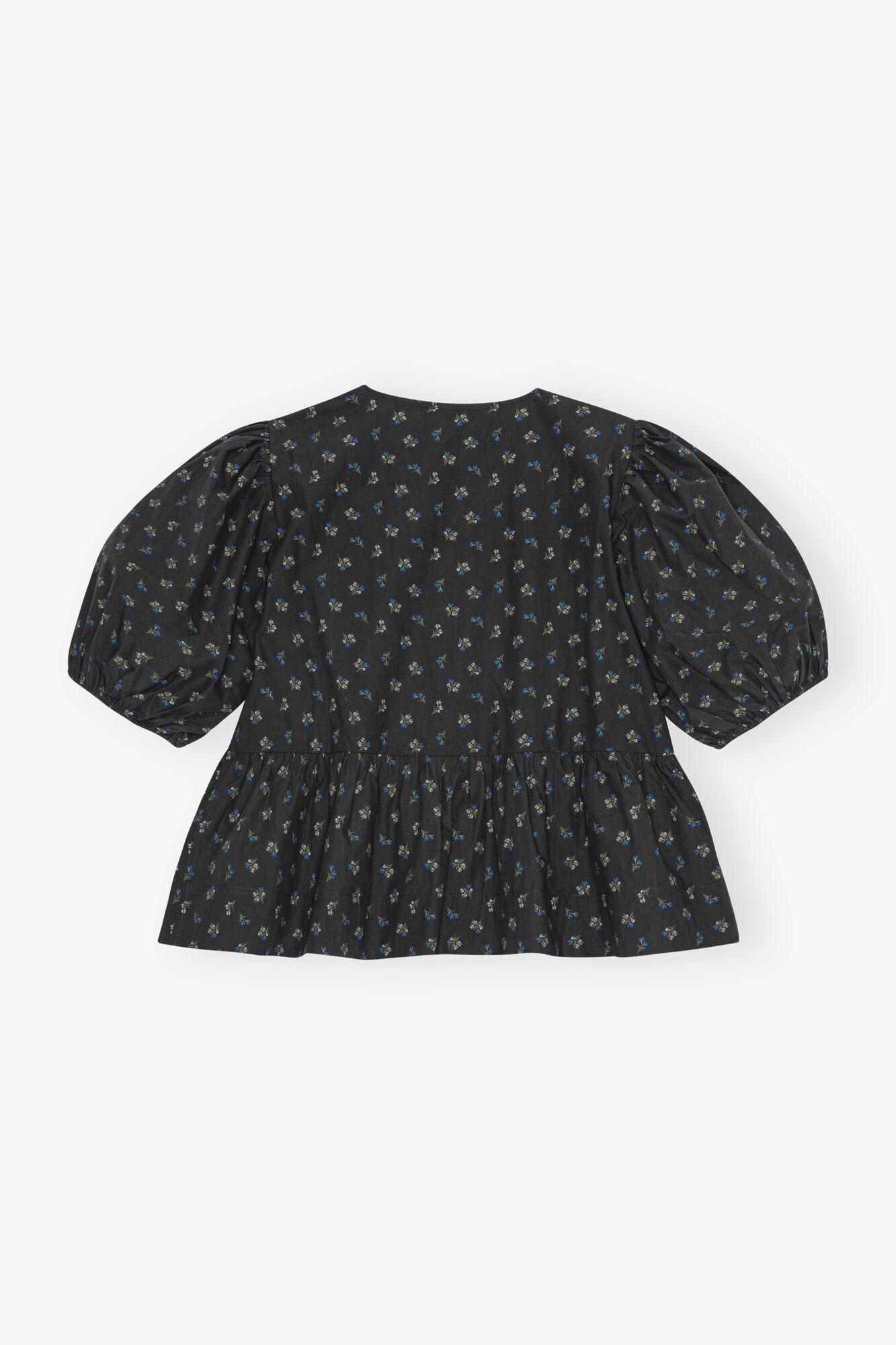 Black Printed Cotton Peplum Blouse Product Image