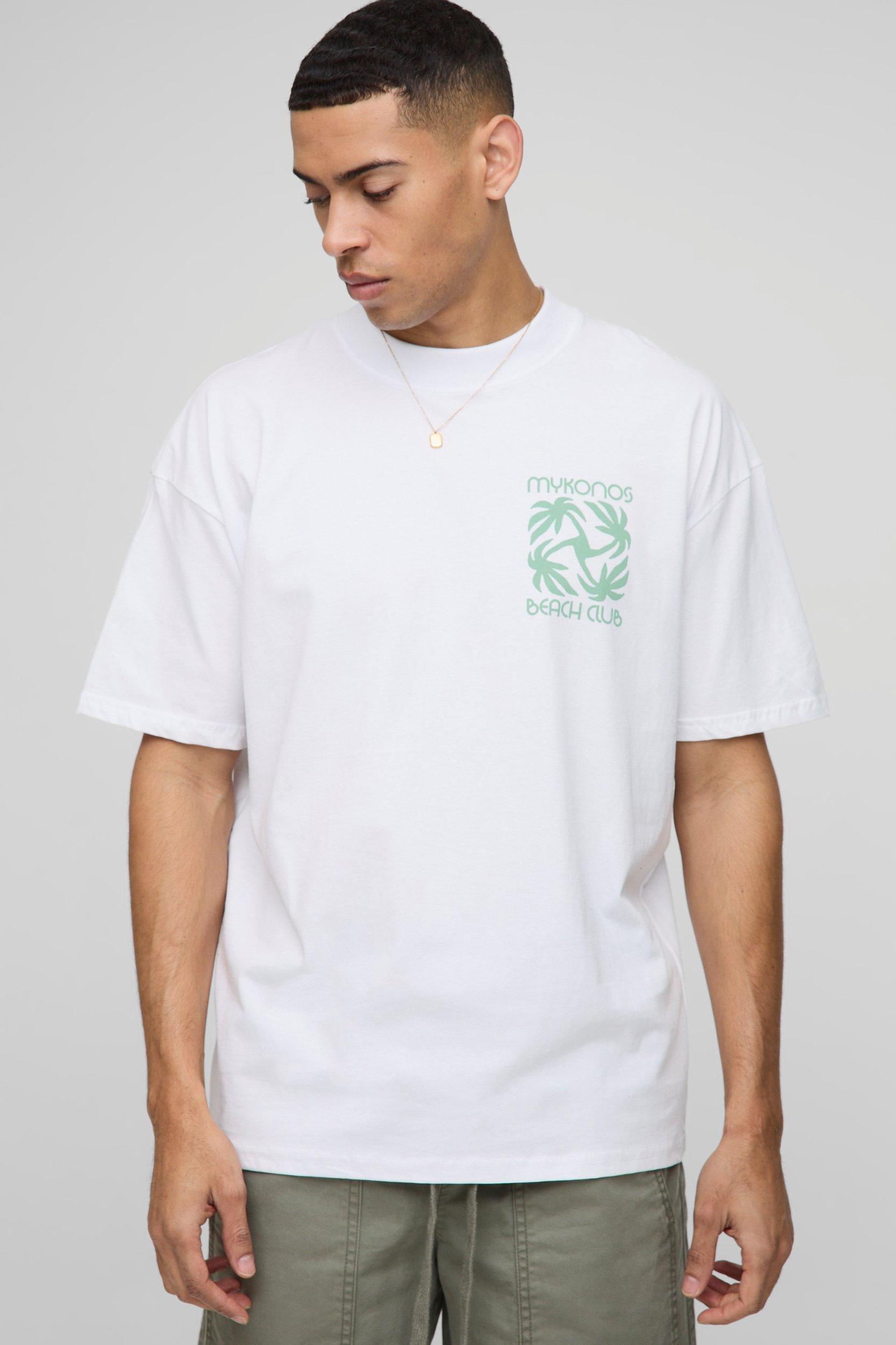 Oversized Extended Neck Mykonos Graphic T-Shirt | boohooMAN USA Product Image