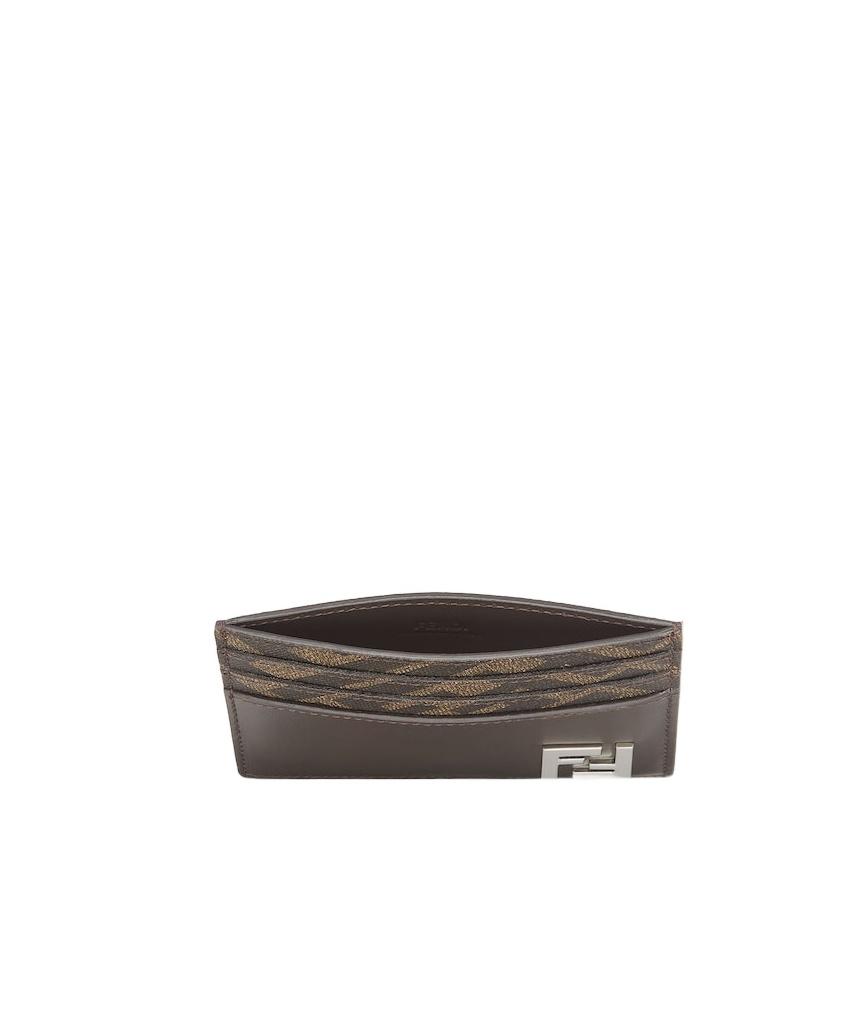FENDI Brown Card-holder With Squared Ff Motif In Leather And Ff Canvas Man In Ebony Product Image