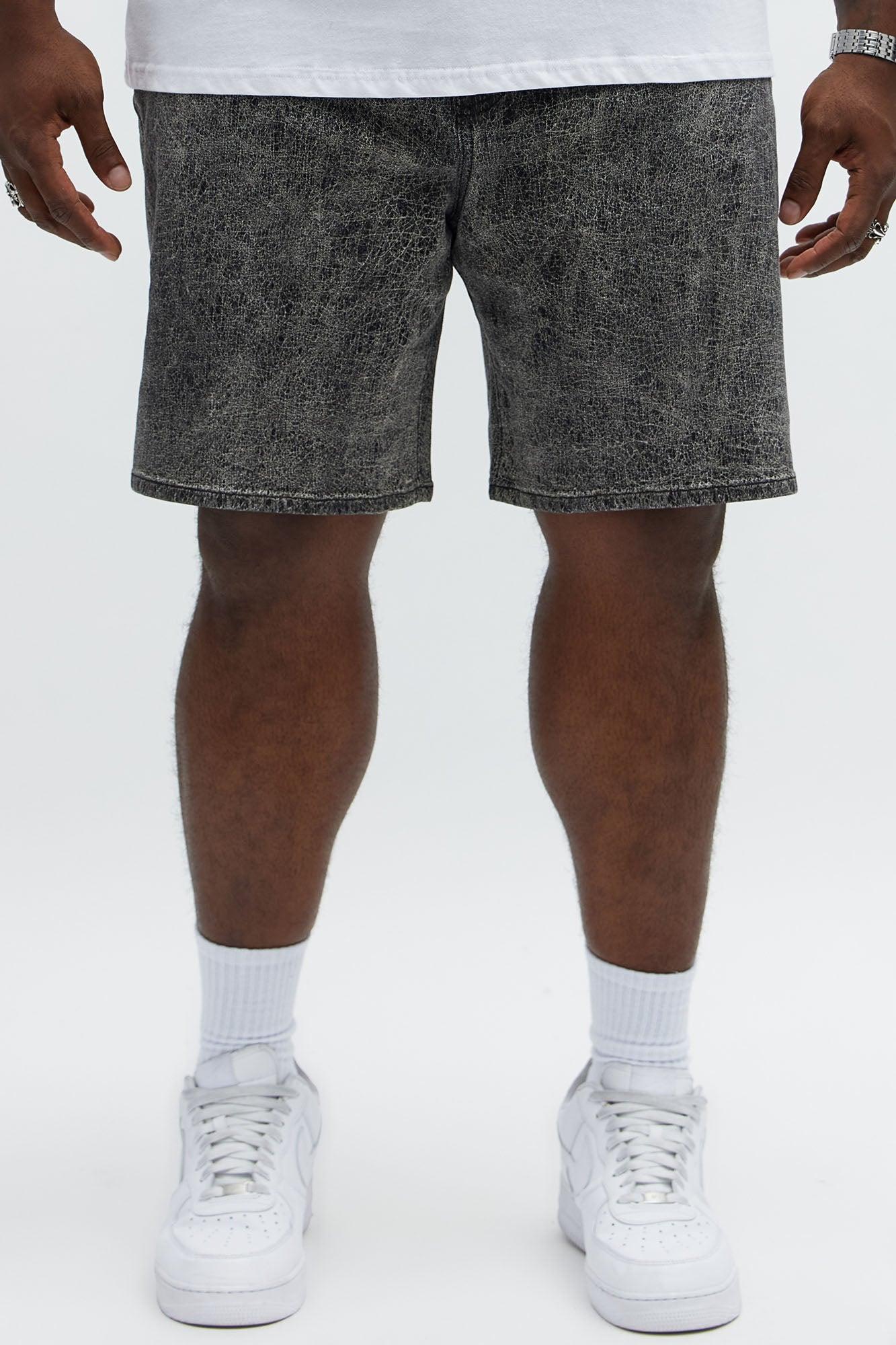 Relaxed Crack The Code Denim Shorts - Grey Male Product Image