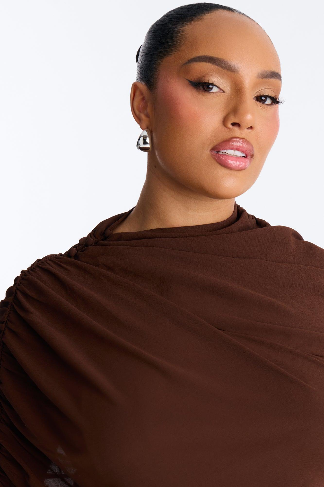 Everyday Confidence Draped Chiffon Bodysuit - Chocolate Female Product Image