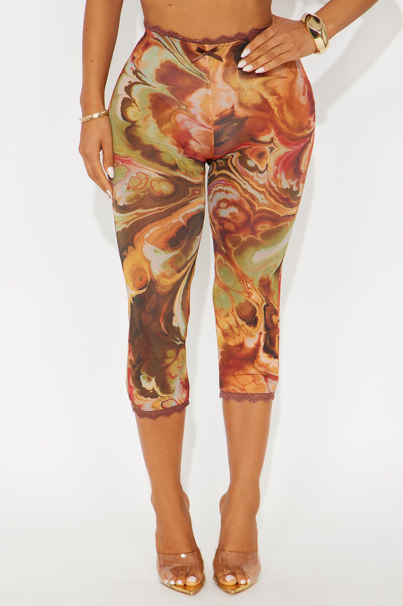 Angelina Lace Trim Mesh Capri Legging - Green/combo Female Product Image