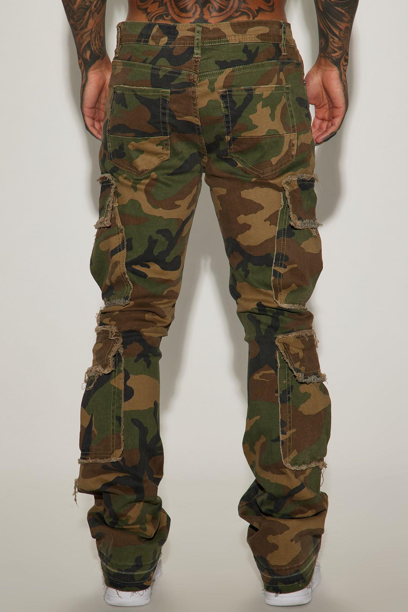 Shout Out Fray Stacked Skinny Flare Pants - Camouflage Product Image