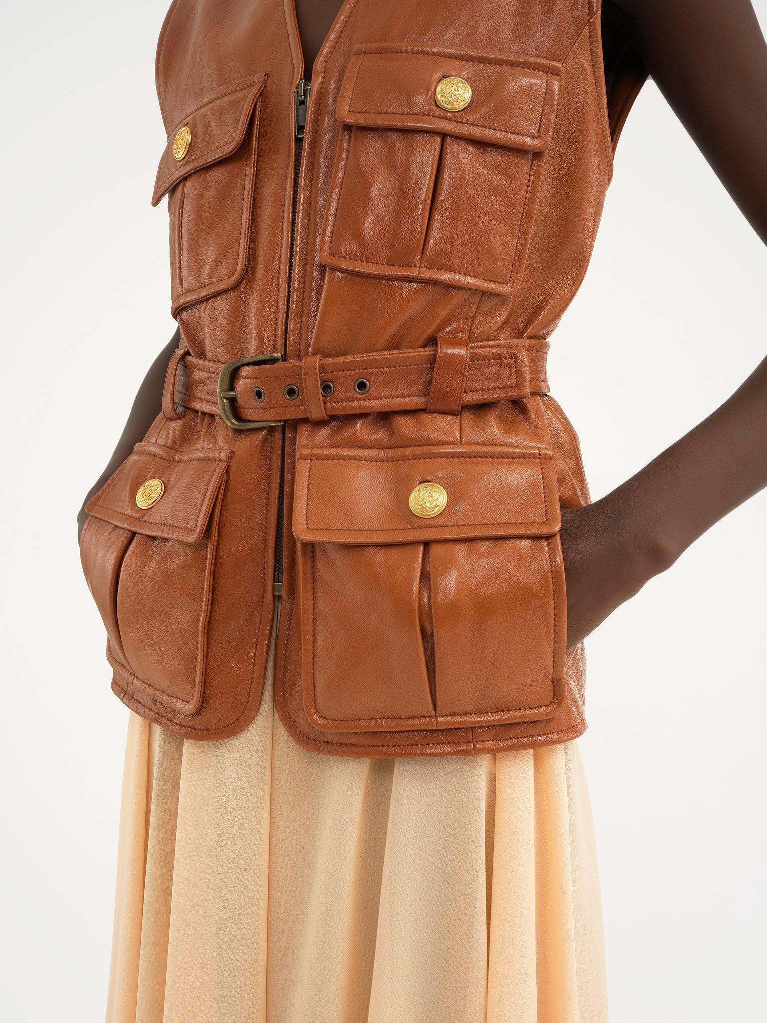 Utilitarian vest in soft leather Product Image