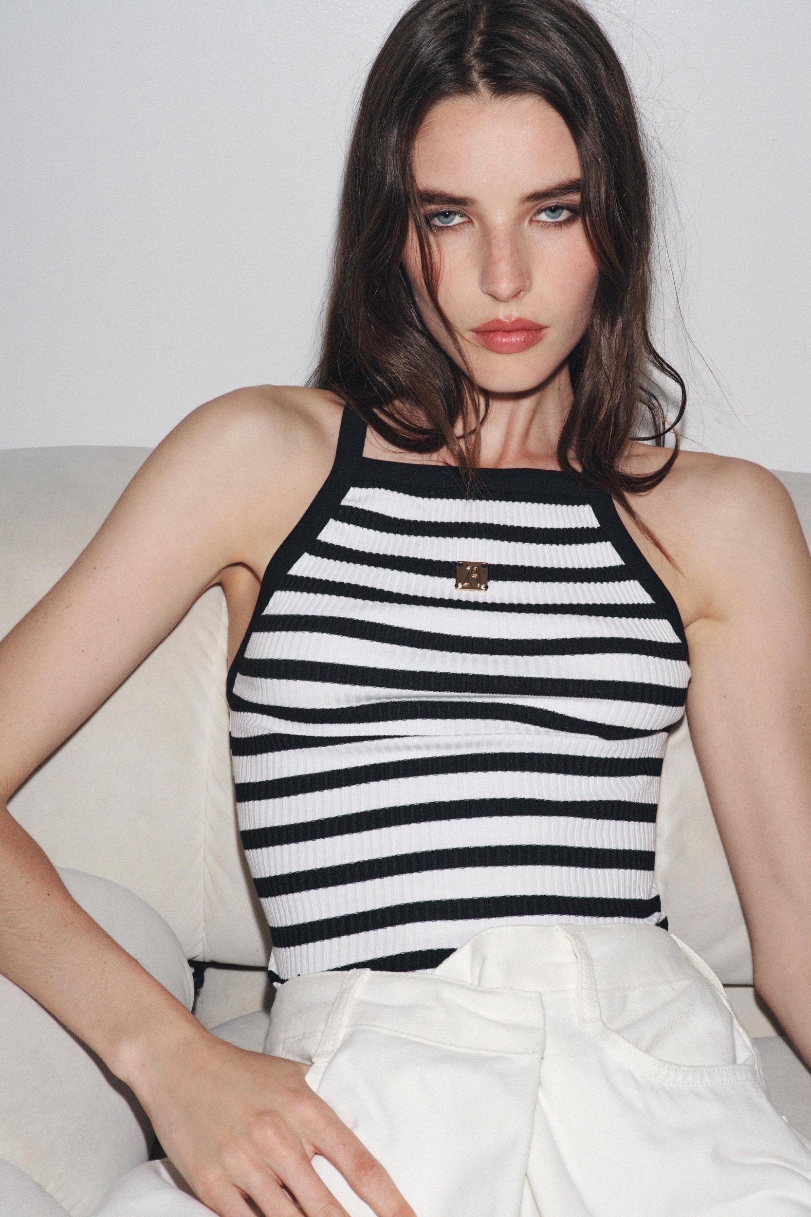 ZARA STRIPED BROOCH TOP Product Image