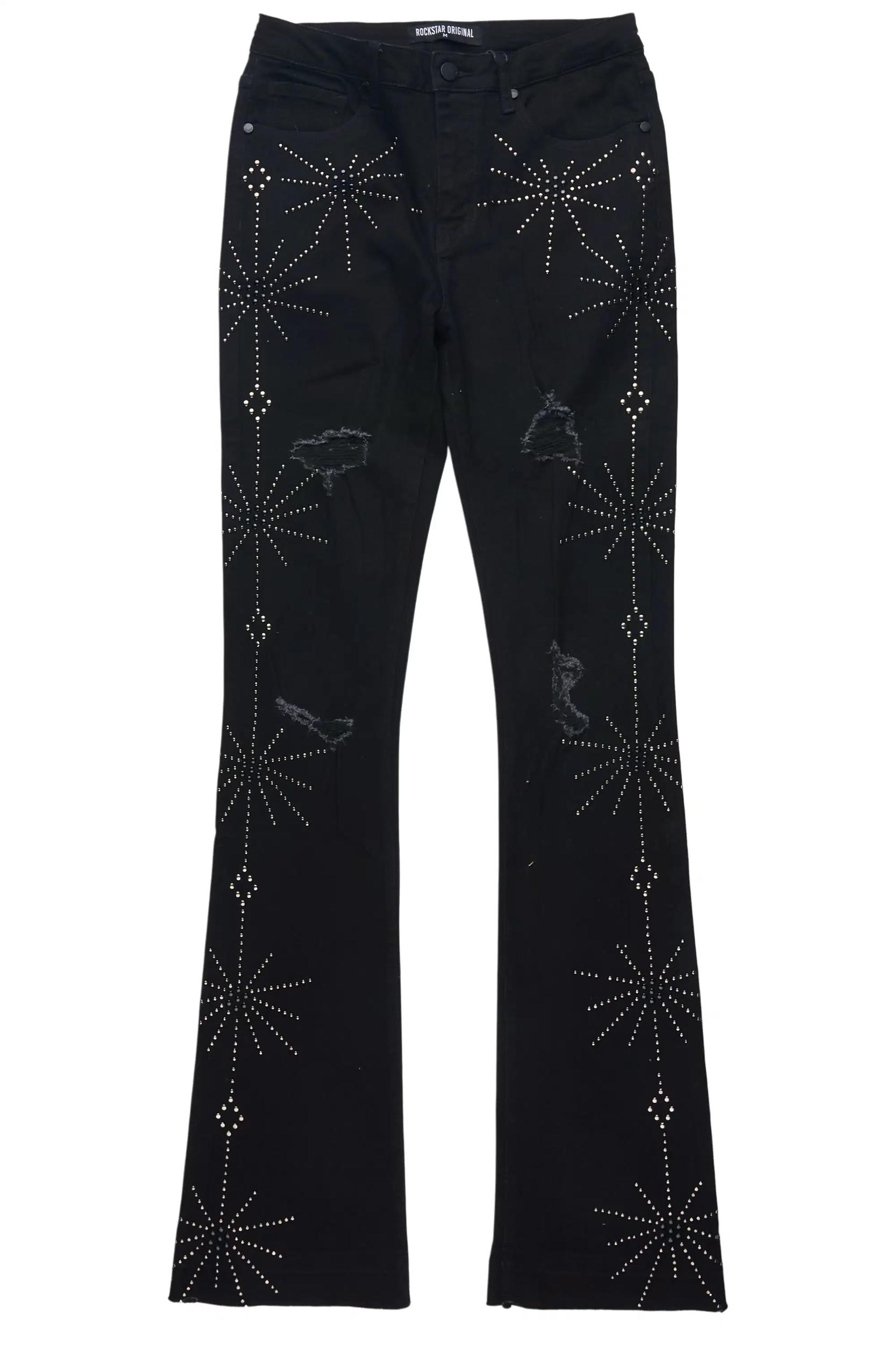 Ikia Black Studded Stacked Flare Jean Female Product Image