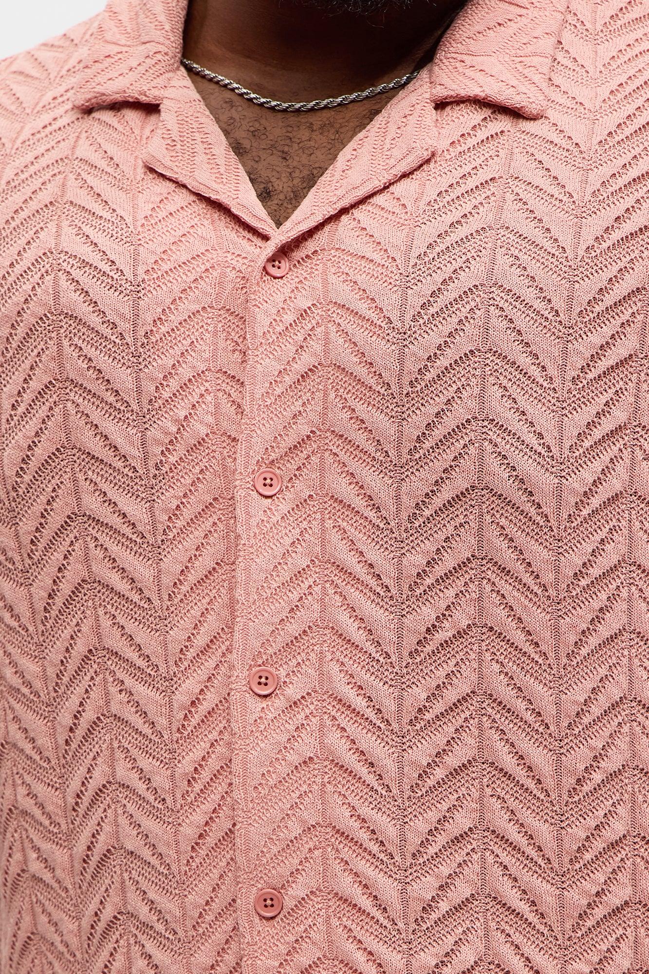 Bellvista Crochet Knitted Cuban Shirt - Pink Product Image