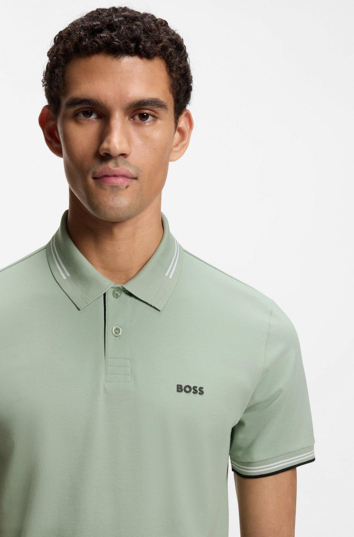Stretch-cotton slim-fit polo shirt with branding and stripes Product Image