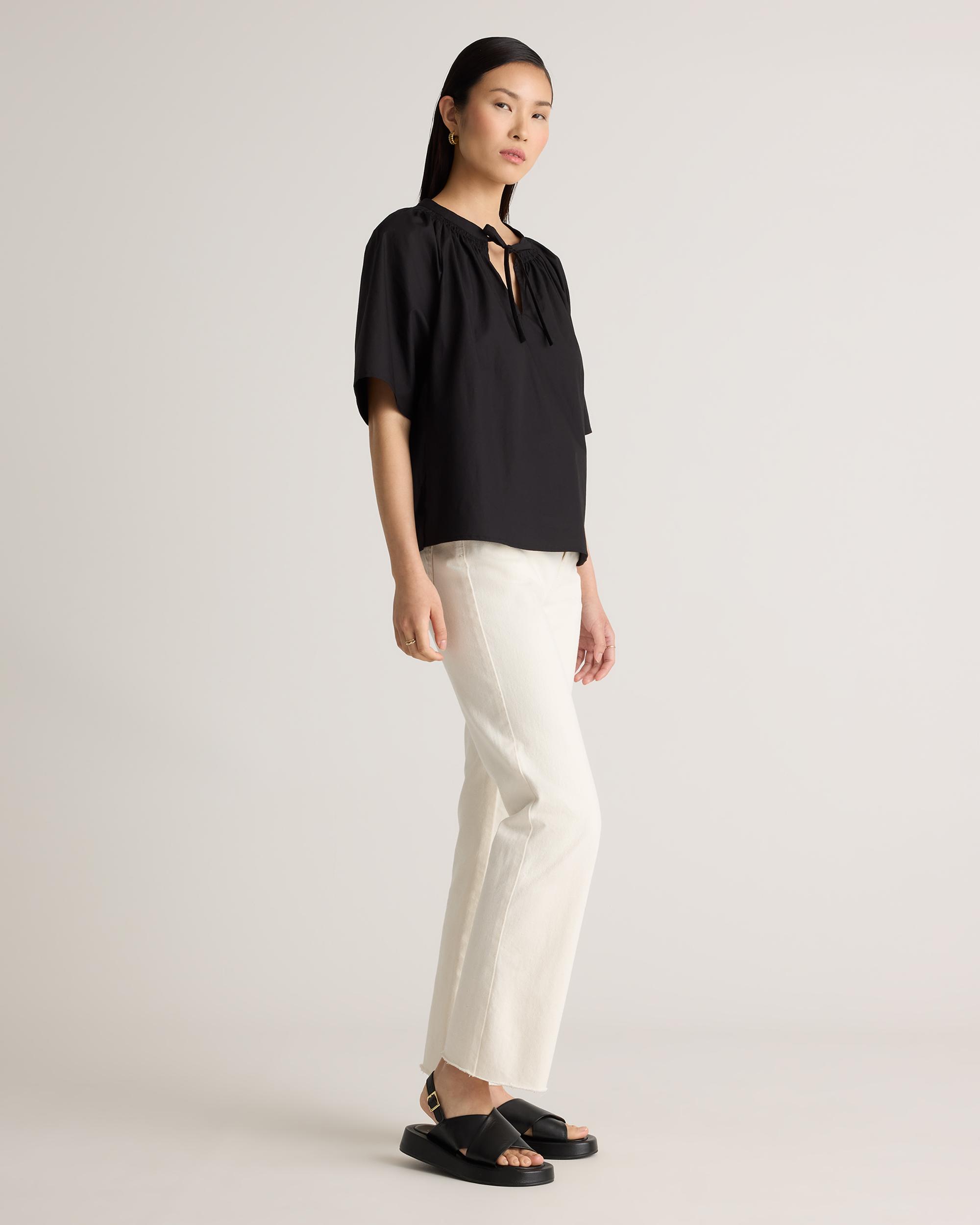 Quince | Women's Poplin Split Neck Top Size XS, Organic Cotton Product Image