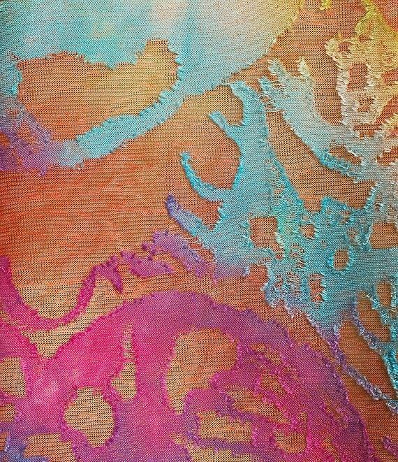 Ali Miles Burnout Abstract Floral Print Point Collar 3/4 Cinched Sleeve Zip-Up Jacket Product Image