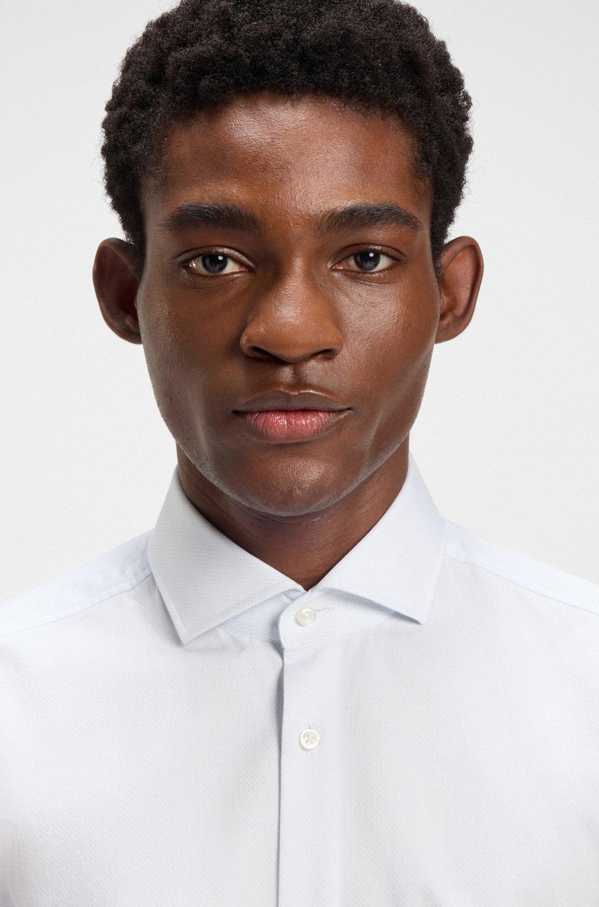 BOSS - Slim-fit shirt in patterned stretch cotton - White Product Image