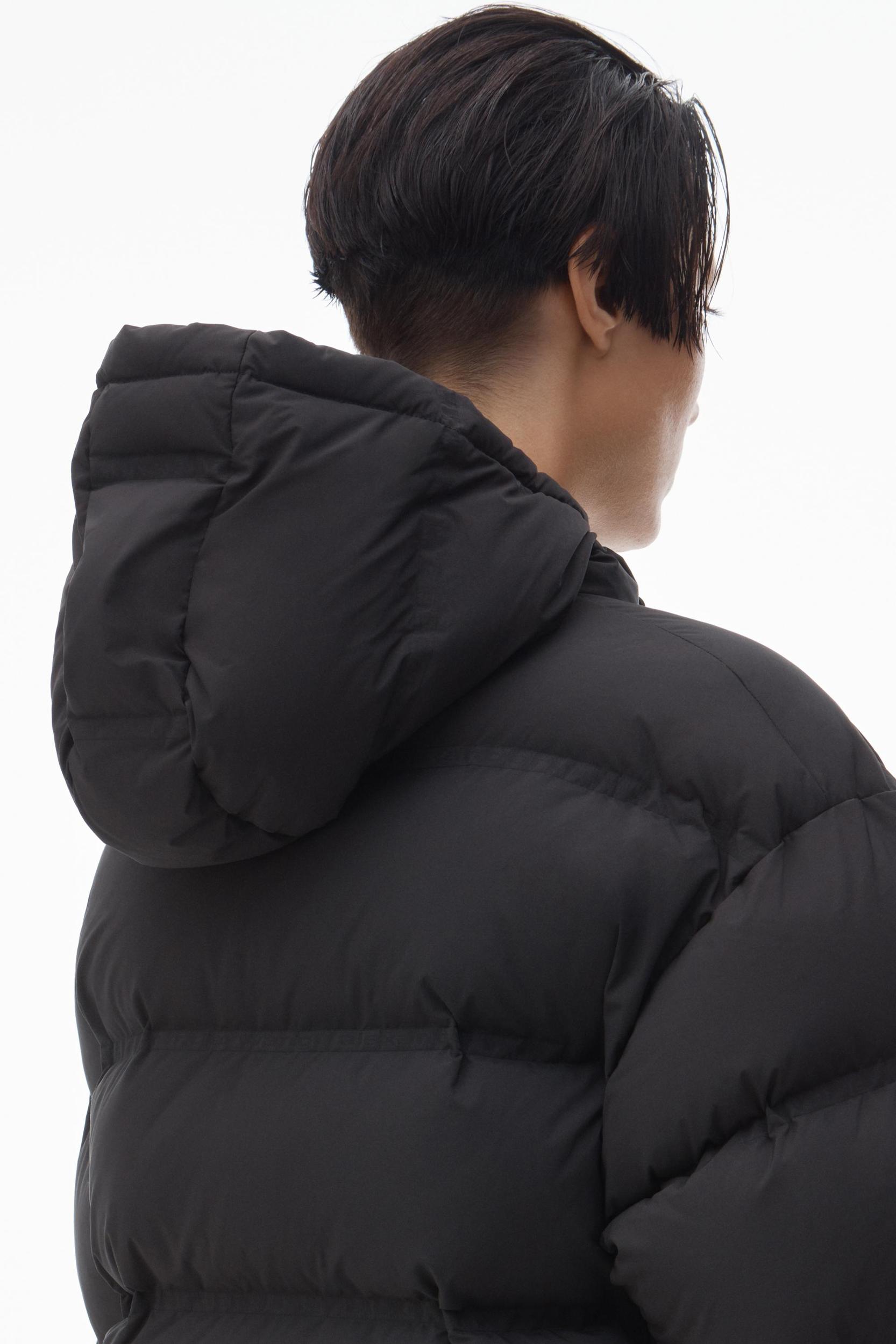 Cropped Hooded Puffer Coat With Reflective Logo Product Image