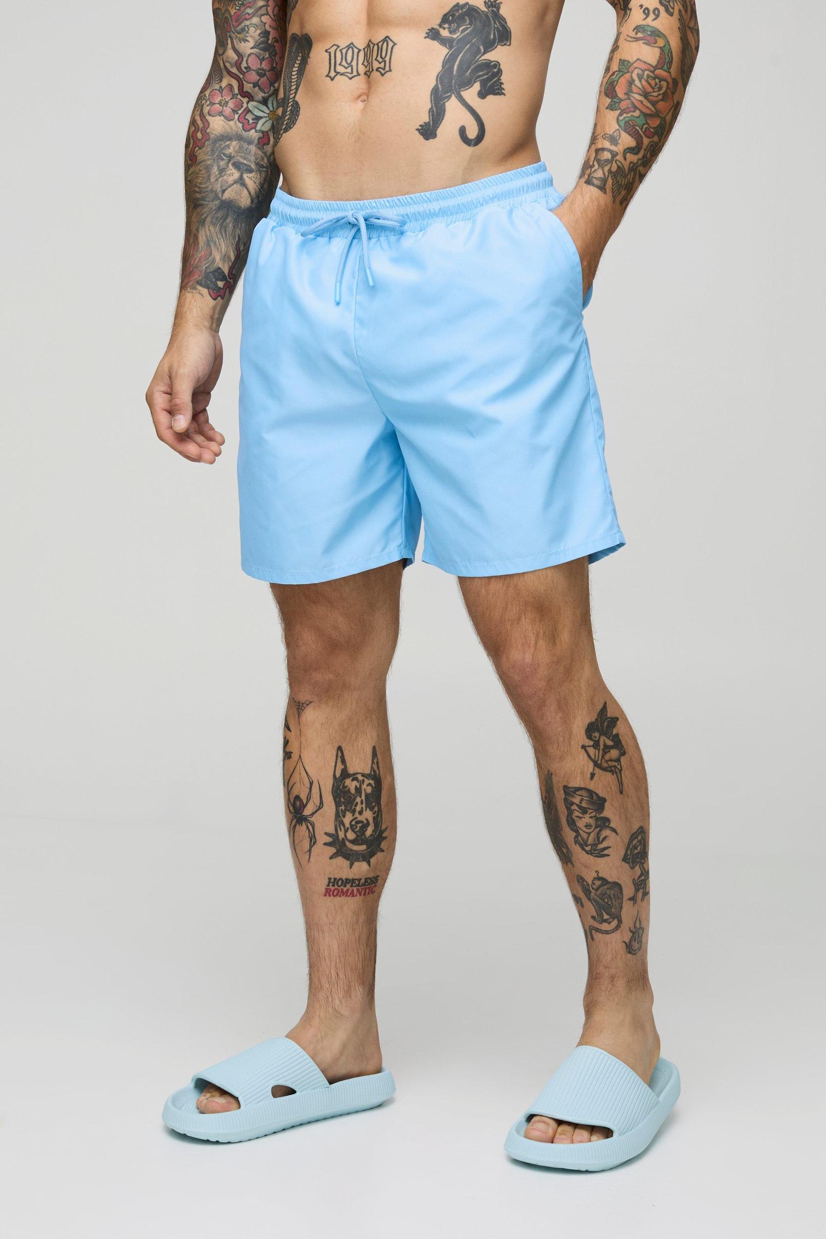 2 Pack Houndstooth and Plain Mid Length Swim Trunks | boohooMAN USA Product Image