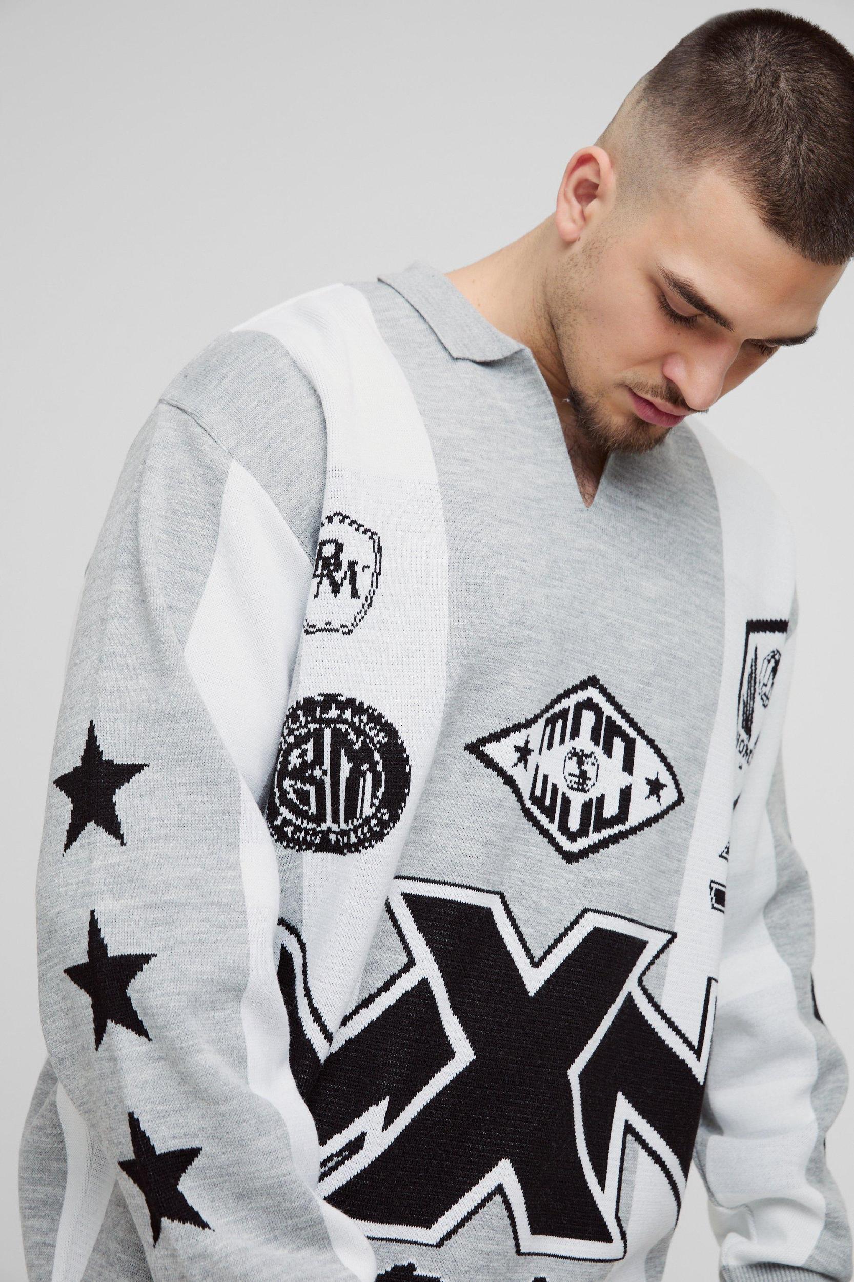 Tall Oversized Football Knitted Top | boohooMAN USA Product Image