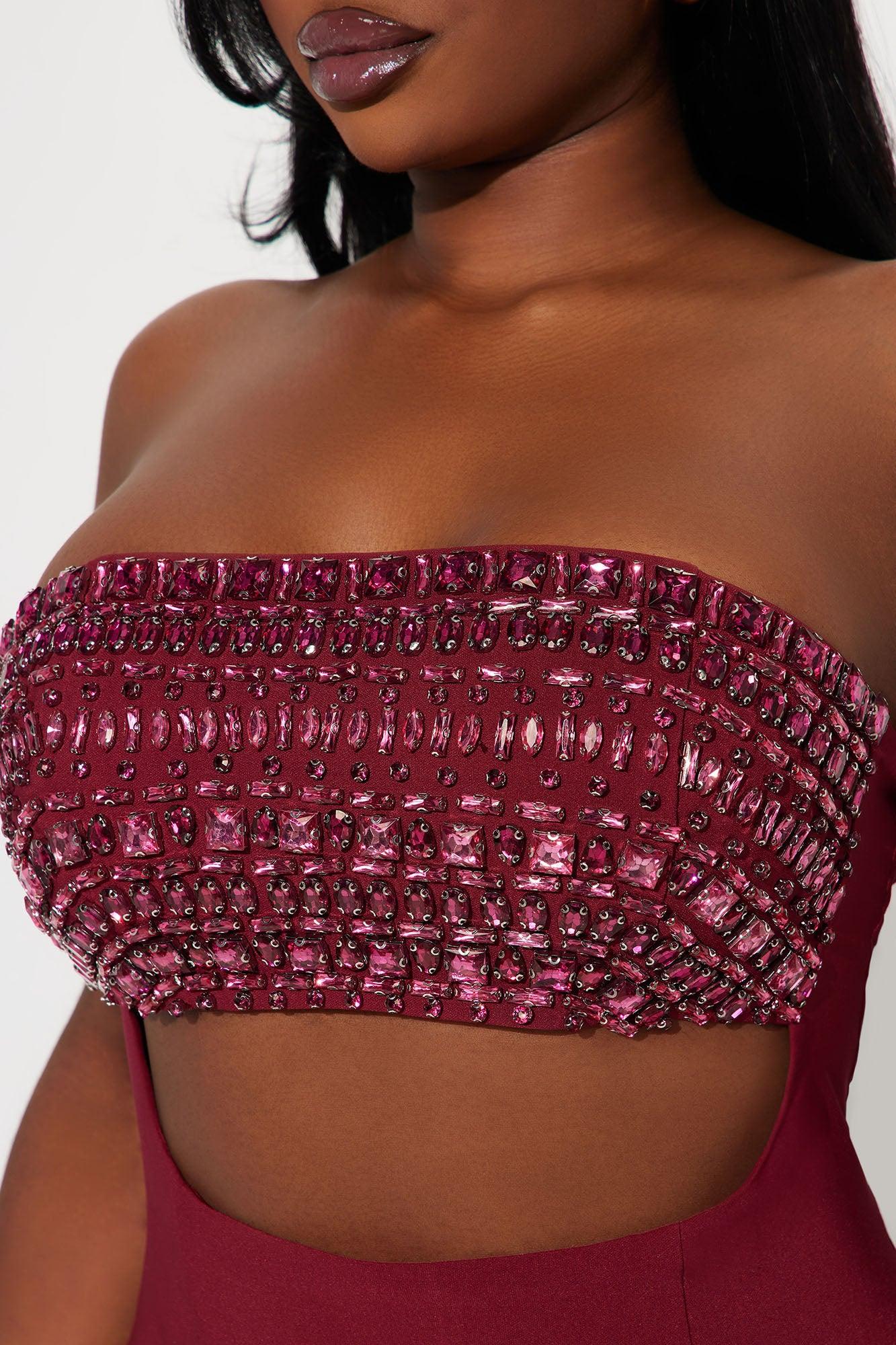 Piece of Love Rhinestone Midi Dress - Burgundy Product Image