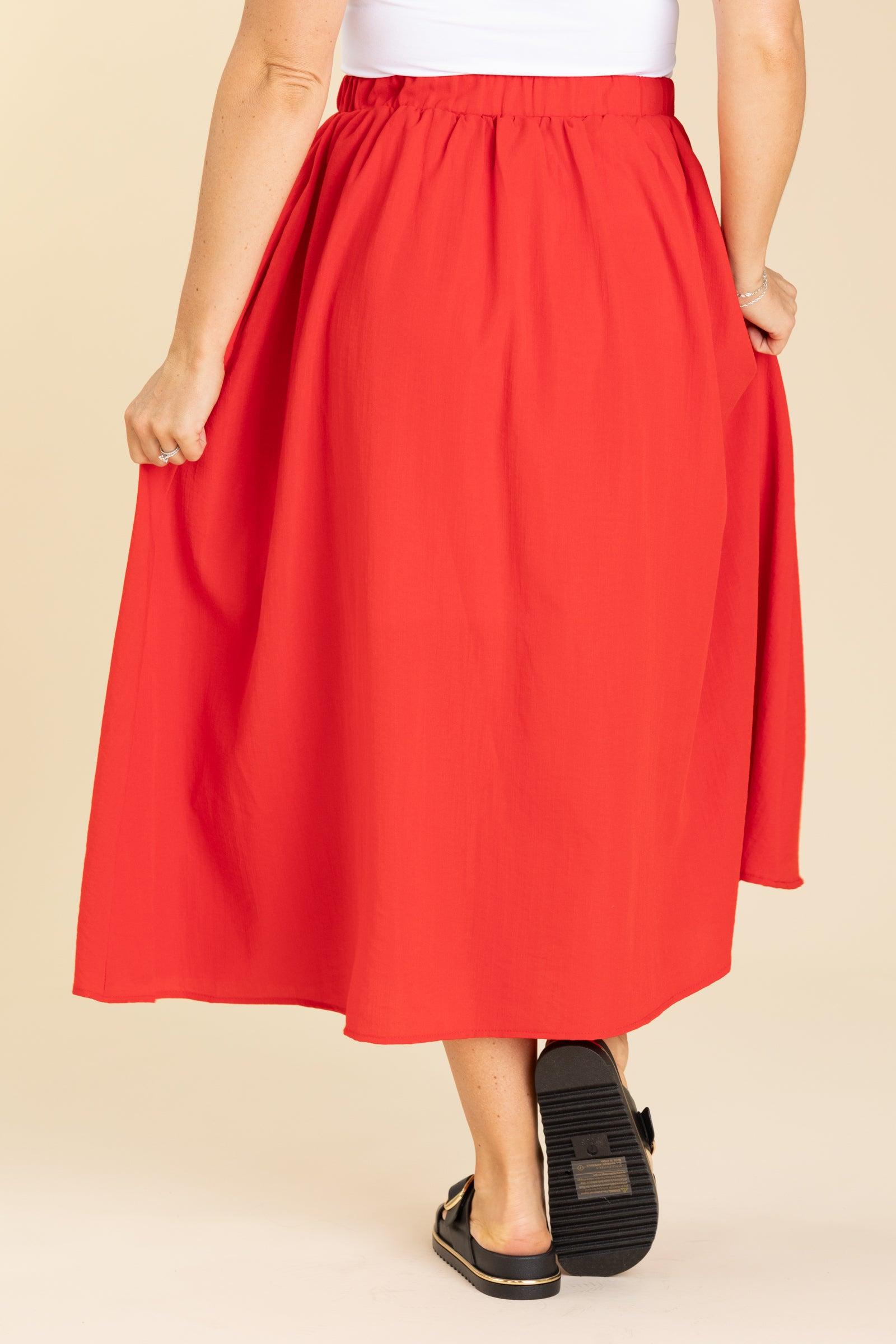 Red Elastic Waist Skirt Product Image