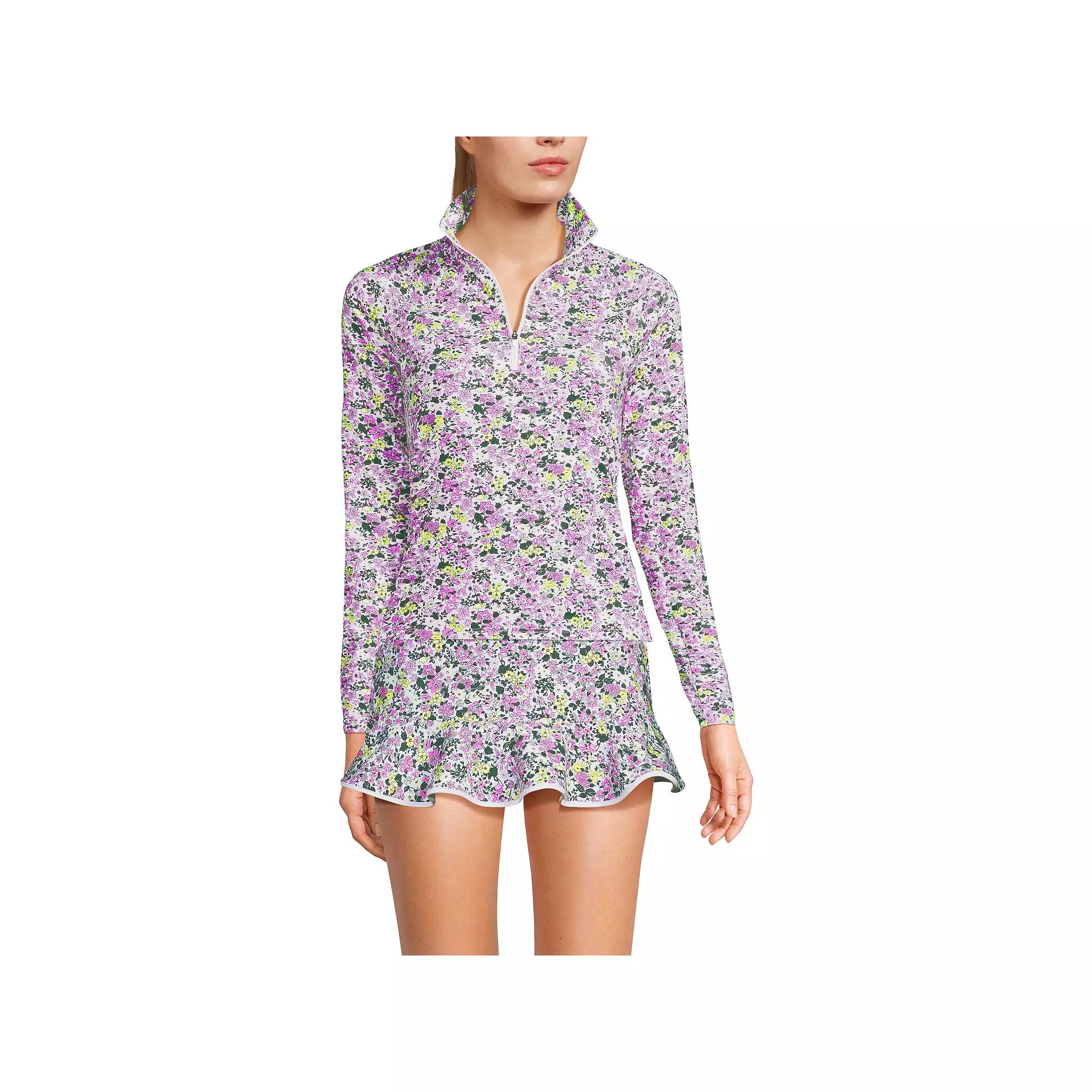 Women's Lands' End Long Sleeve Quarter Zip Swim Top, Size: XS, Icy Mint Green Product Image