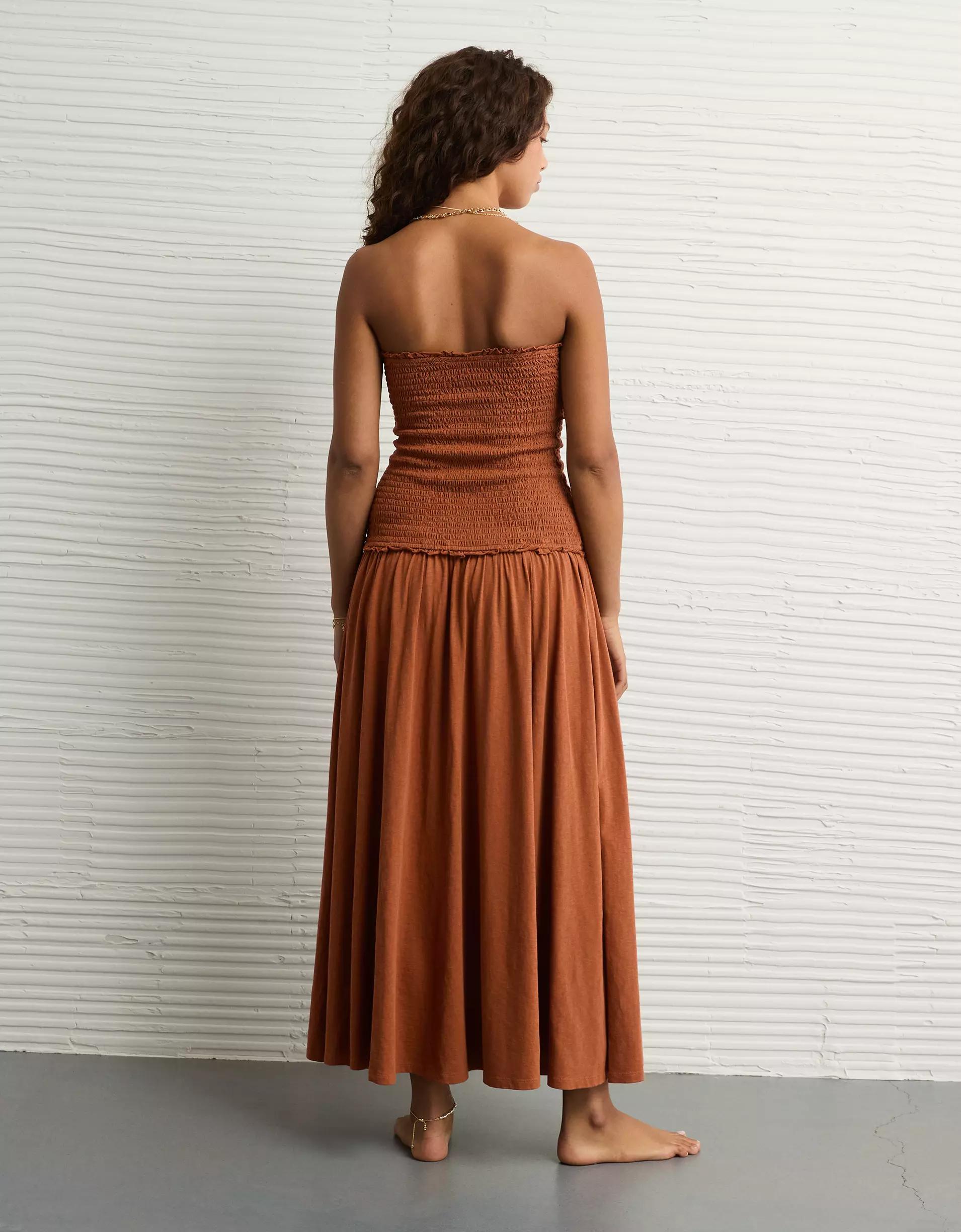 AE Sunchaser Knit Smocked Drop Waist Midi Dress Product Image