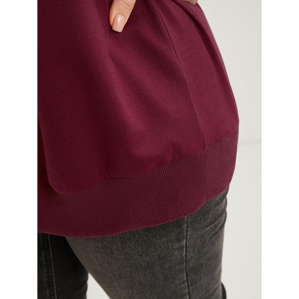 Plus Size Solid Pearls Beaded Raglan Sleeve Drop Shoulder Sweatshirt Women Scarlet Elegant Beaded Round Neck Dailywear Sweatshirts BloomChic 30/6X Product Image