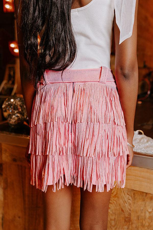 Stylish Setting Fringe Skort In Pink Product Image