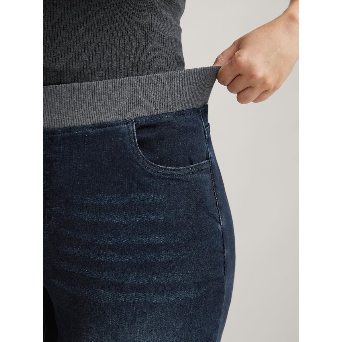 Plus Size Stretchy Whiskered Waist Skinny Knit Jeans Women Darkindigo Leisure Medium stretch Slanted pocket Jeans BloomChic 24/3X Product Image