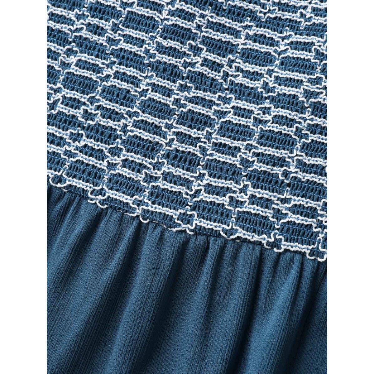 Plus Size Aegean Shirred Ruffled Sleeve Color Contrast Blouse Women Half Sleeve Square Neck Vacation Blouses BloomChic 14-16/1X Product Image