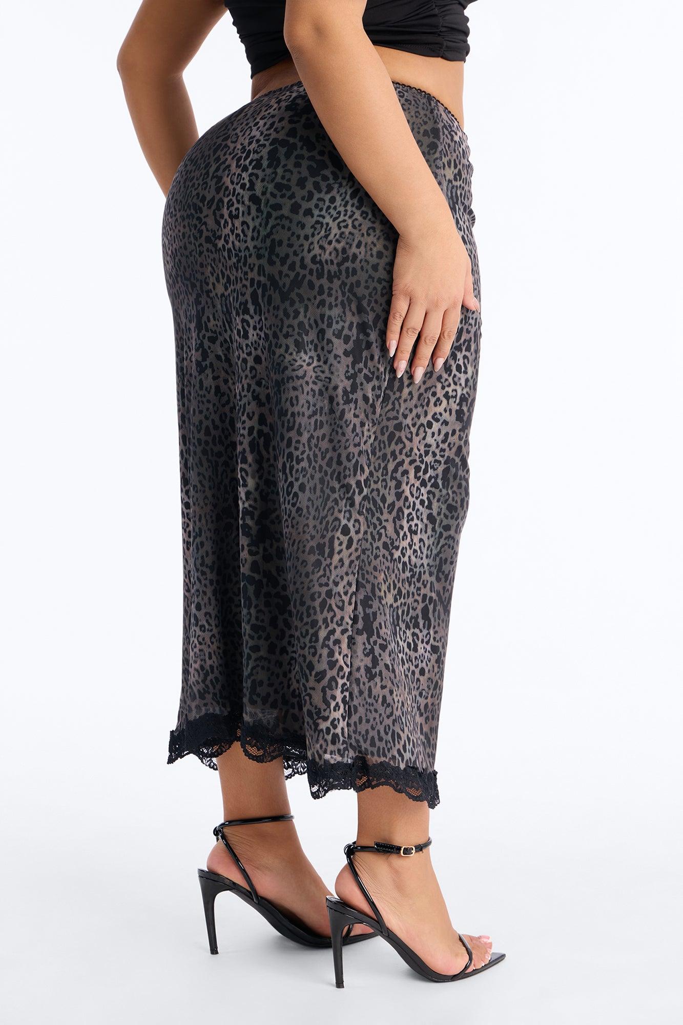 Pay No Mind Lace Trim Leopard Mesh Maxi - Leopard Female Product Image