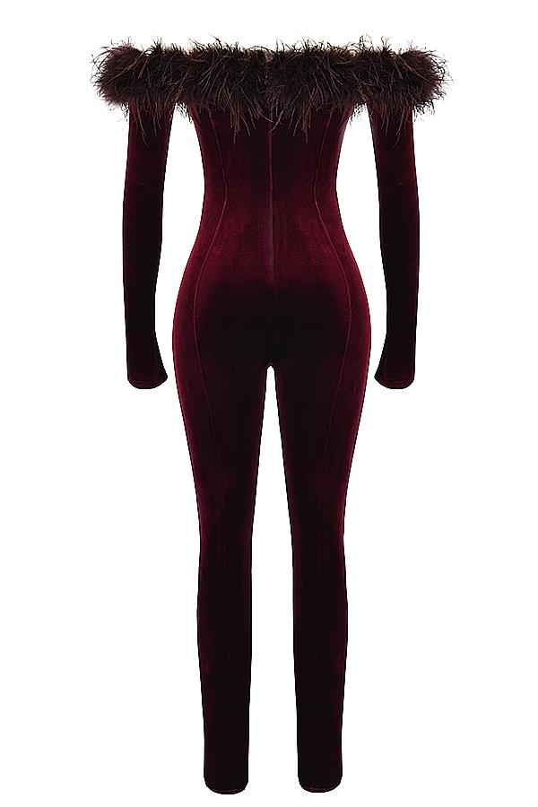 Salima  black cherry velvet jumpsuit - sale Product Image