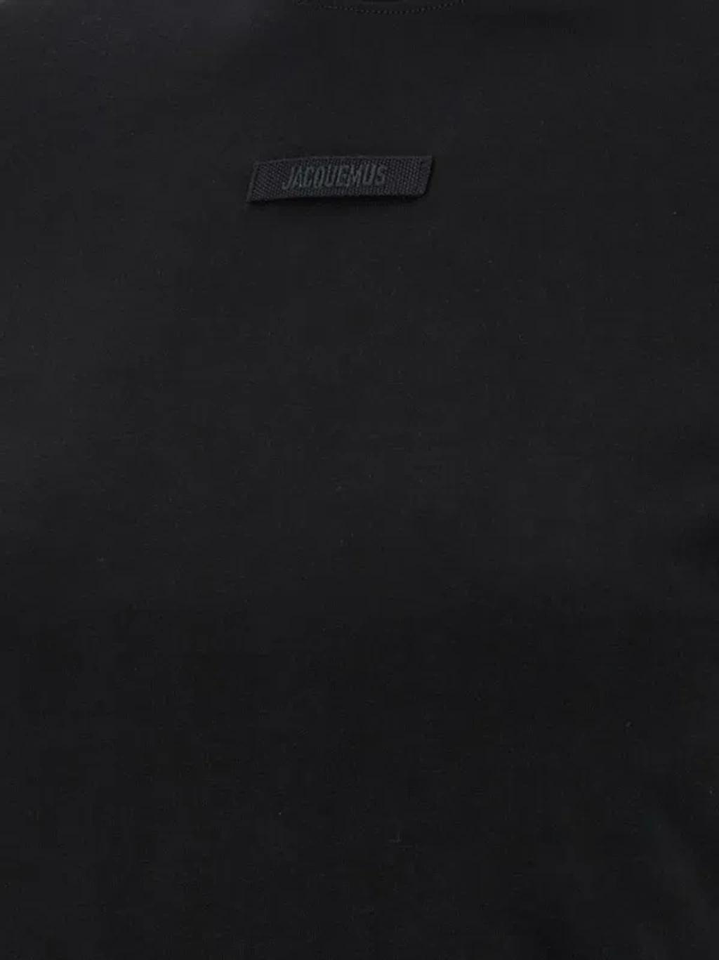 JACQUEMUS Black Fitted T-shirt With Logo Patch In Stretch Cotton Woman Product Image