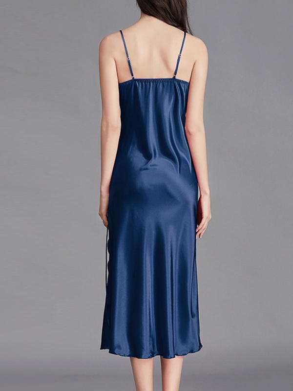 Loose Sleeveless Solid Color Spaghetti-Neck Babydolls Nightdress Pajama Product Image