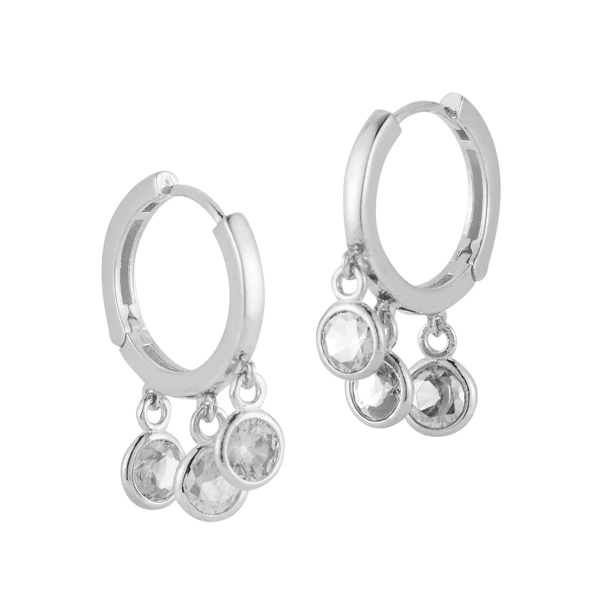 Sunkissed Sterling Cubic Zirconia Dangle Charm Huggie Hoop Earrings, Women's, Gold Tone Rainbow Product Image