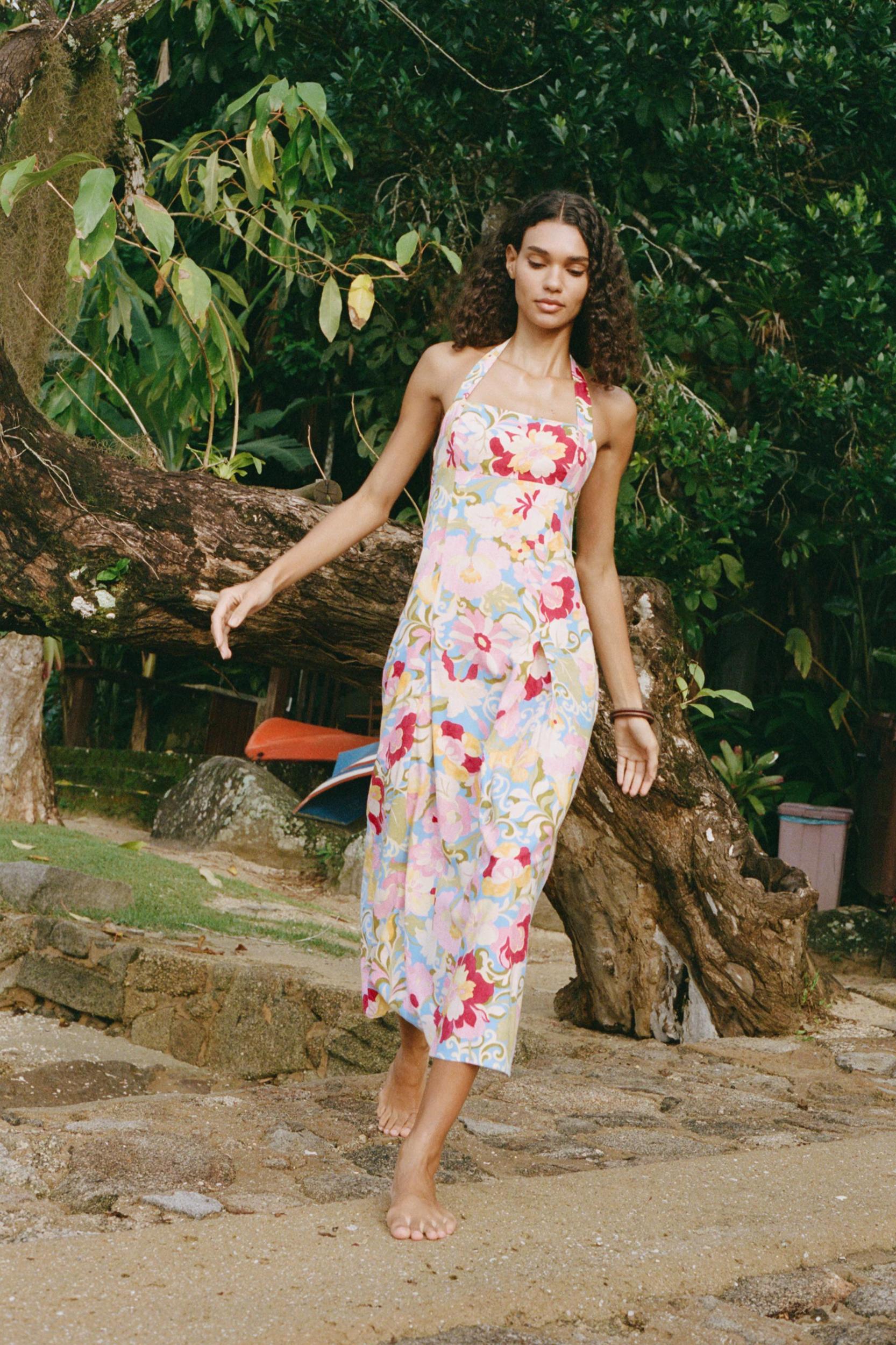 PRINTED LINEN MIDI DRESS Product Image