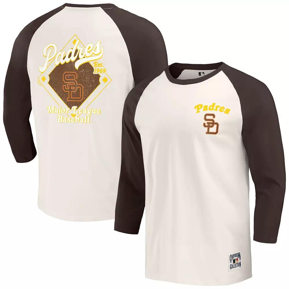 Men's Darius Rucker Collection by Fanatics Brown/White San Diego Padres Cooperstown Collection Raglan 3/4-Sleeve T-Shirt,  Product Image