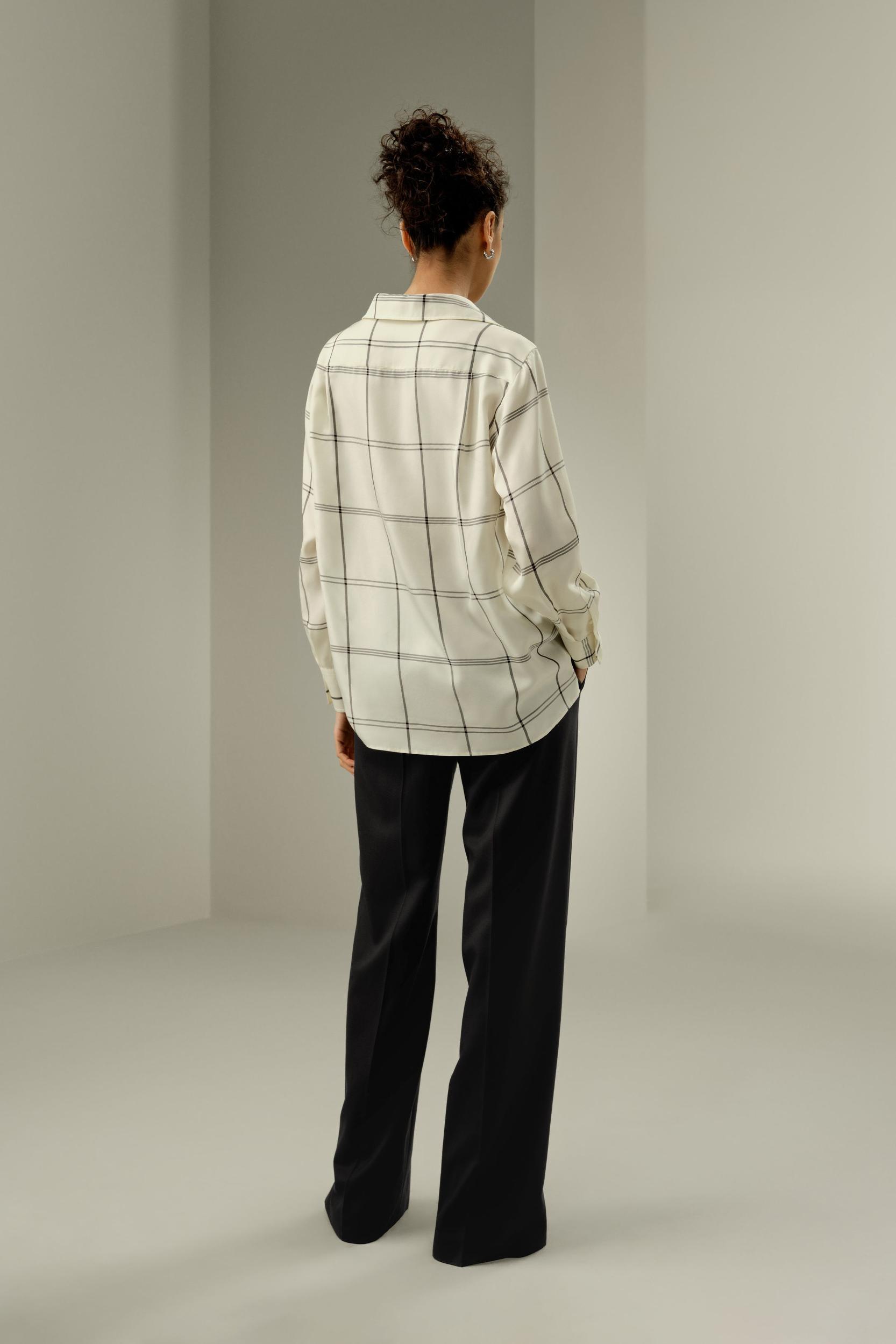 Silk Twill Cowl Neck Top in Check Product Image