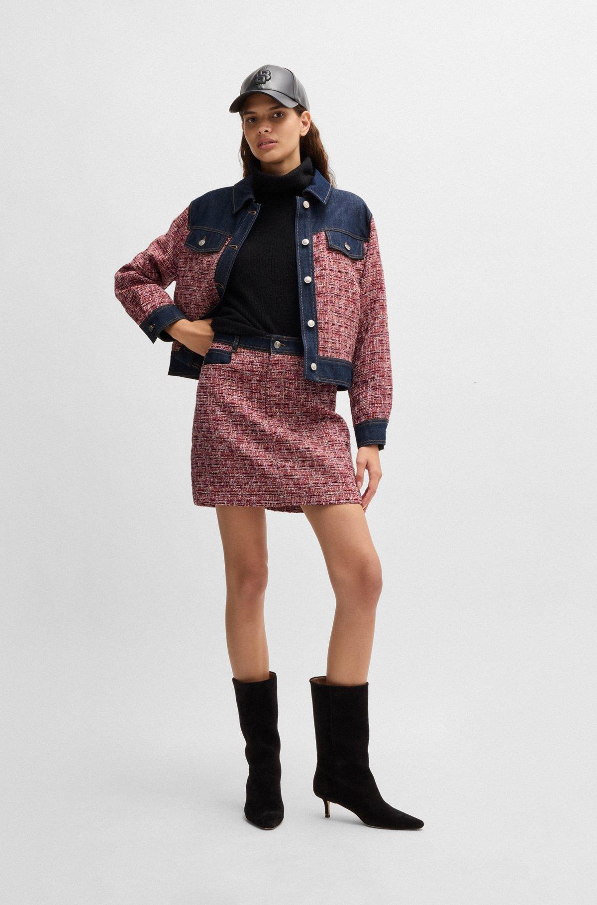 Multicolored-tweed jacket with denim trims Product Image
