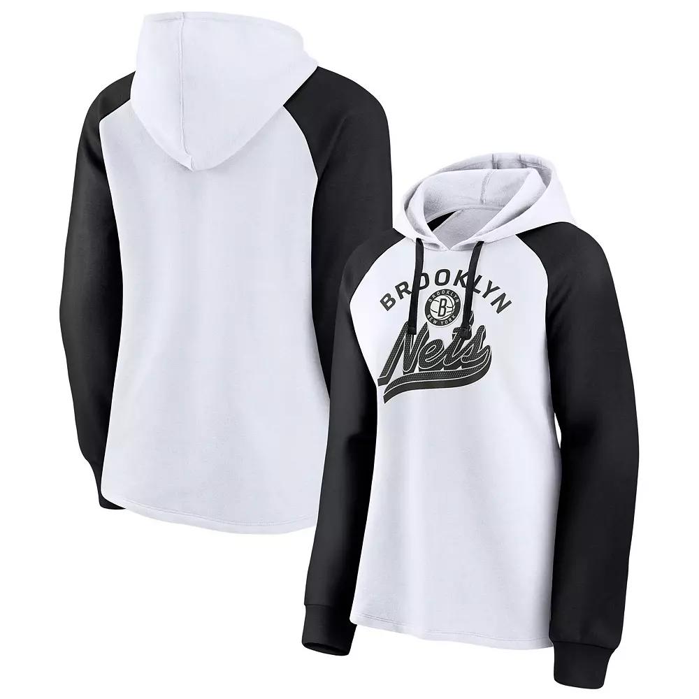 Women's Fanatics Branded White/Black Brooklyn Nets Record Holder Raglan Pullover Hoodie,  Product Image