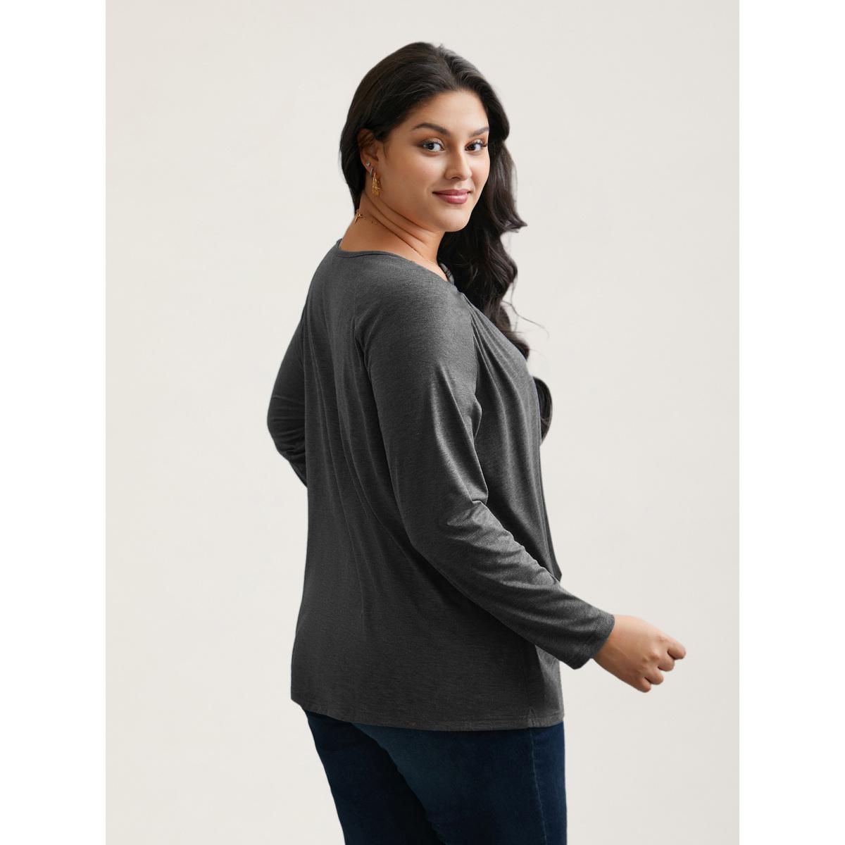 Plus Size 2-In-1 Gathered Ruffle Trim T-Shirt DarkGray Women Timeless Gathered Round Neck Elegant T-shirts BloomChic 14-16/1X Product Image