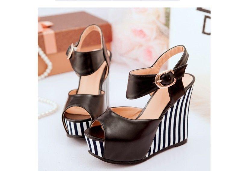 Striped Wedge Sandals Product Image