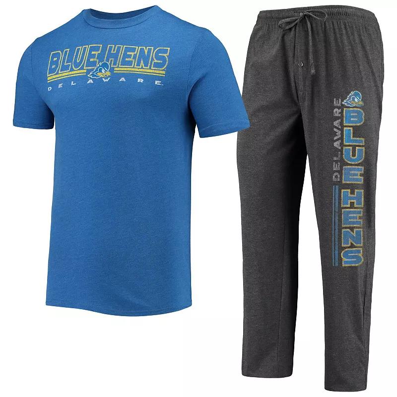 Men's Concepts Sport Heathered Charcoal/Royal Delaware Fightin' Blue Hens Meter T-Shirt & Pants Sleep Set,  Product Image