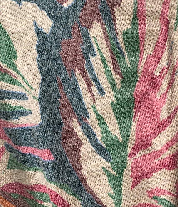 Democracy Knit Leaf Print Crew Neck 3/4 Sleeve Front Knot Hem Top Product Image