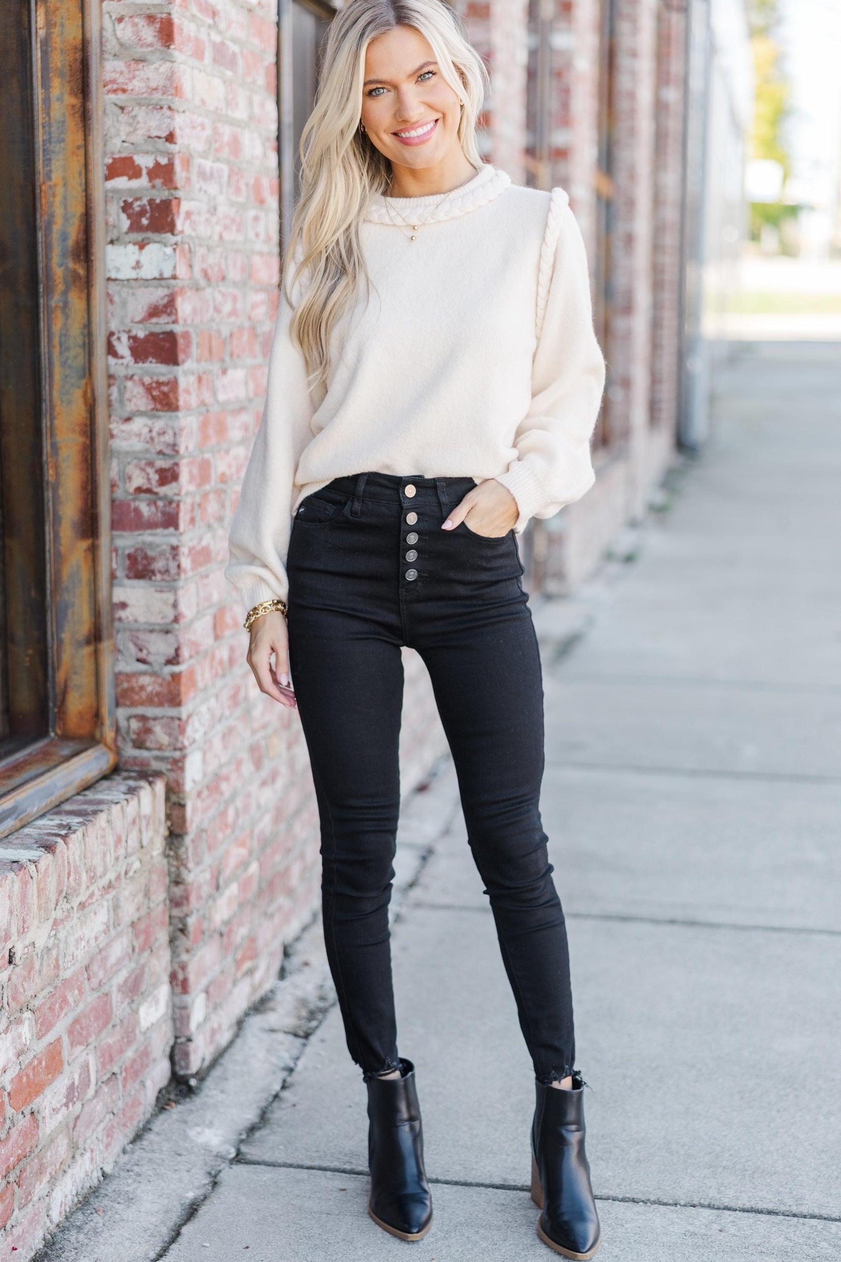 Just A Touch Ecru White Braided Sweater Female Product Image