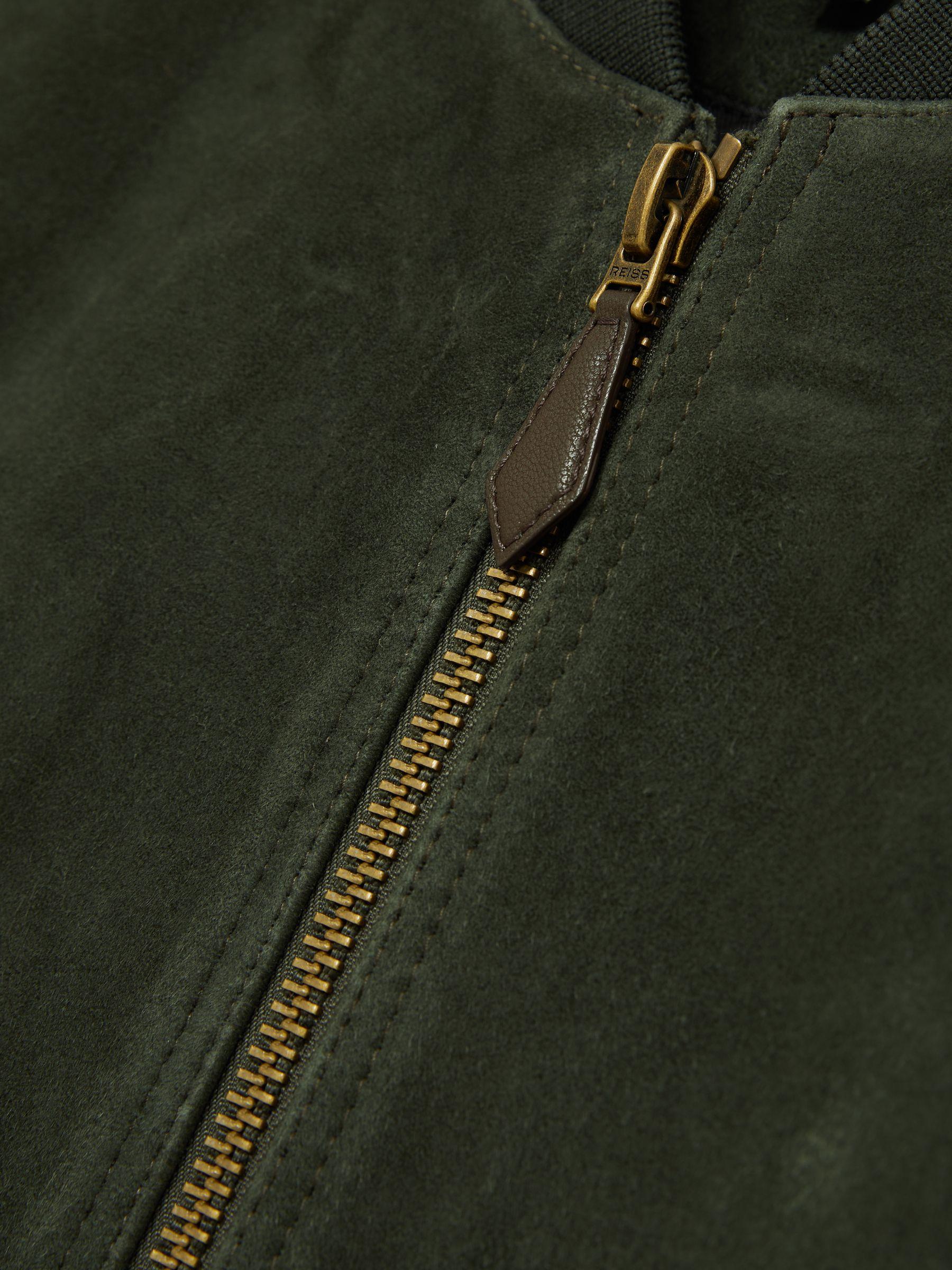 Suede Zip-Through Bomber Jacket in Antique Dark Forest Green Product Image