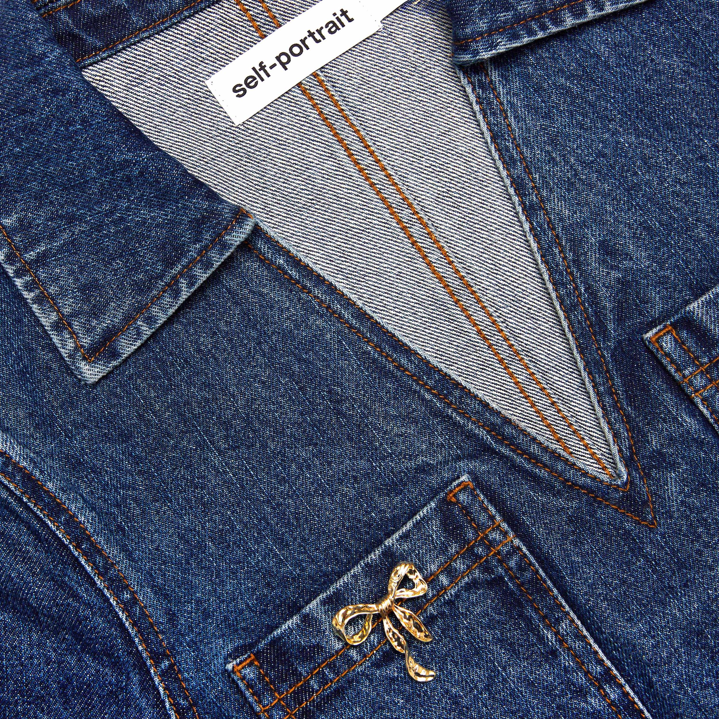 Denim Crystal Bow Mini Dress Product Image